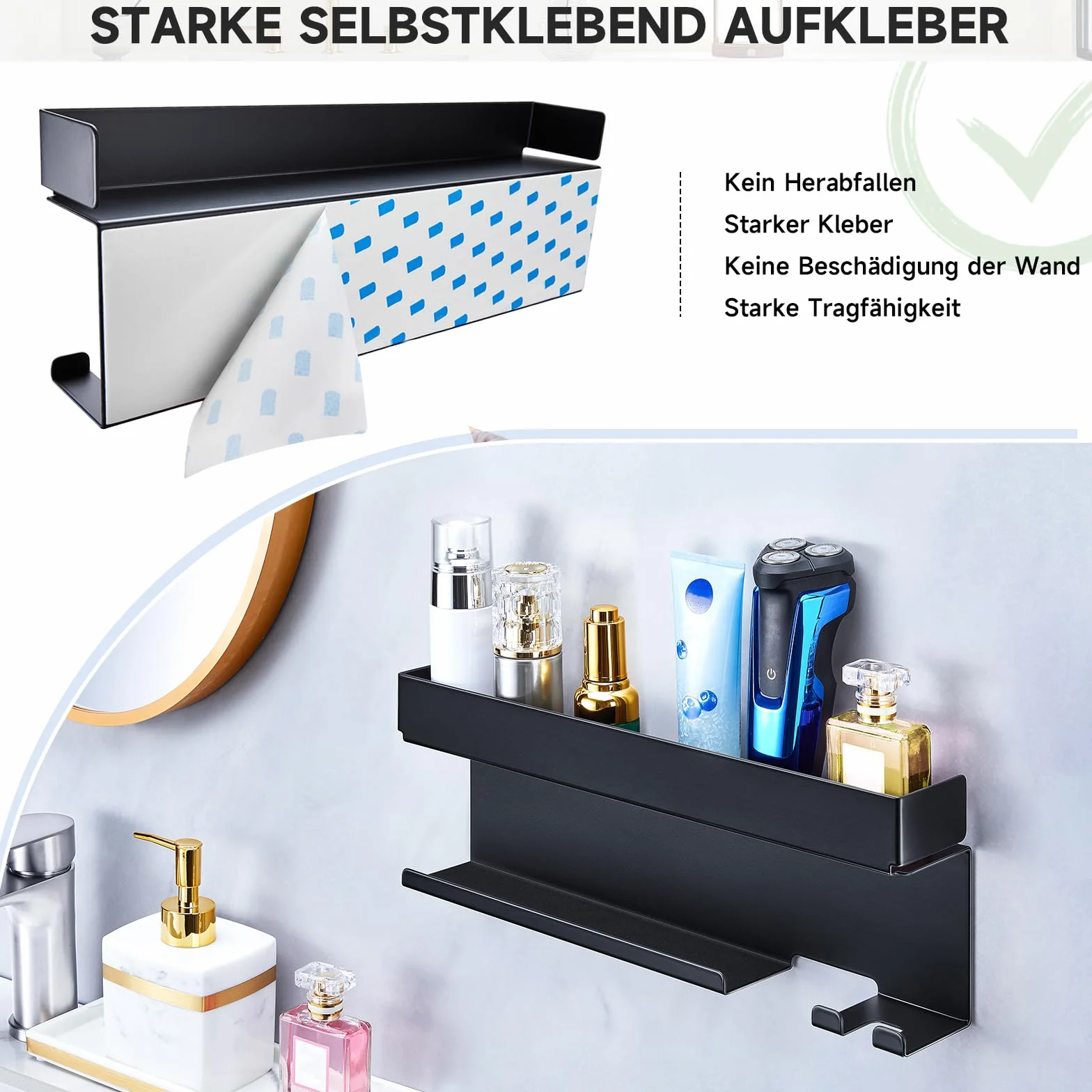 YYBO Supporto Asciugacapelli da Parete, Porta Phon da Muro Adesivo per Asciugacapelli Accessori Styler Curling Device, Porta Phon e Piastra per Camera da Letto, Bagno (Nero)