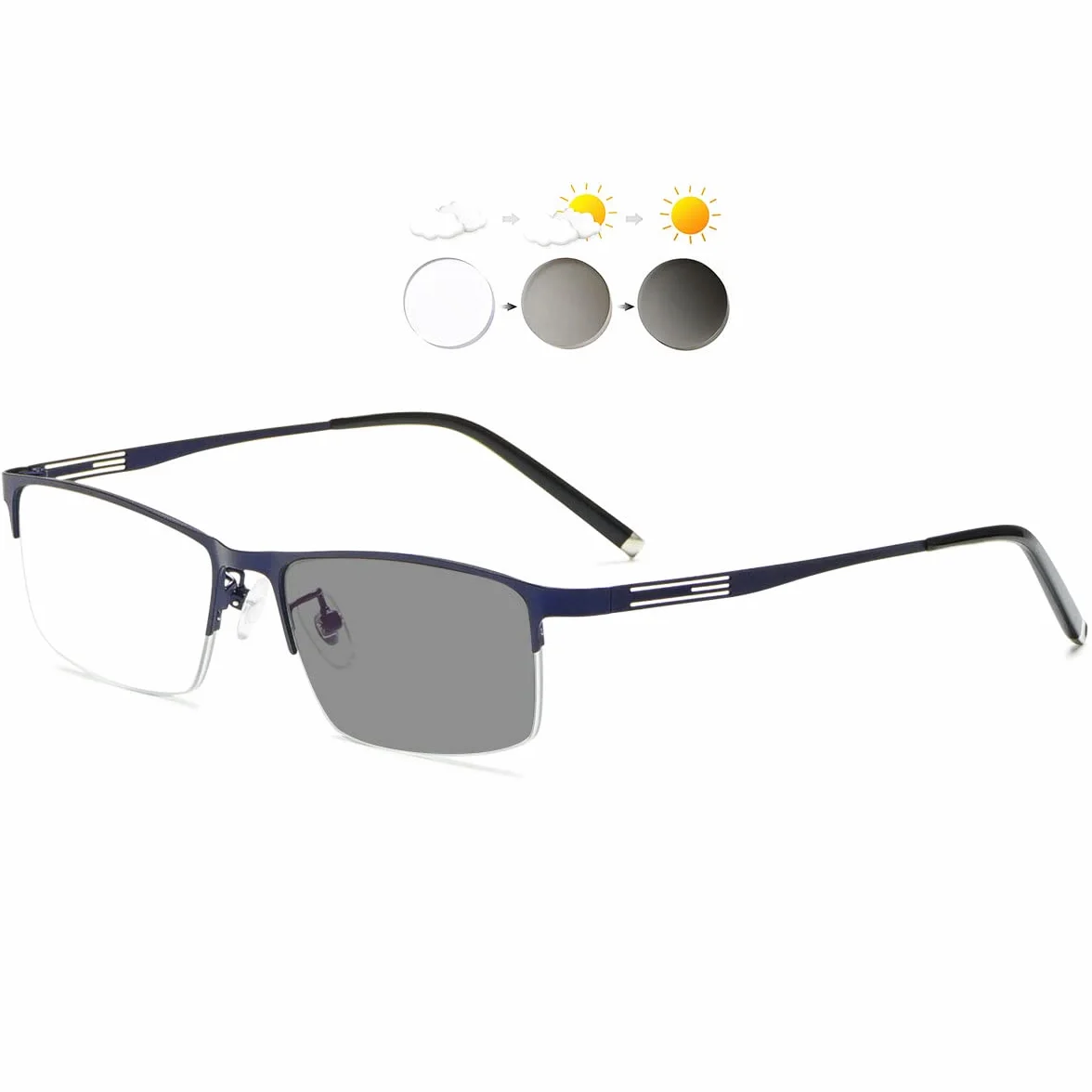 KOOSUFA Occhiali da lettura fotocromatici mezza montatura rettangolare metallo Protezione UV