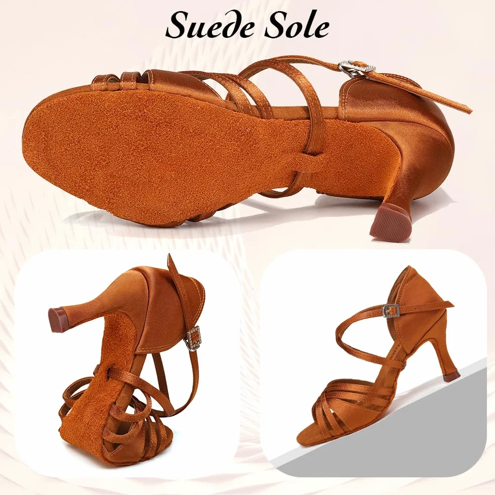 Scarpe da Ballo Latino Americano per Donne Punta Aperta Tacco 7.5 cm