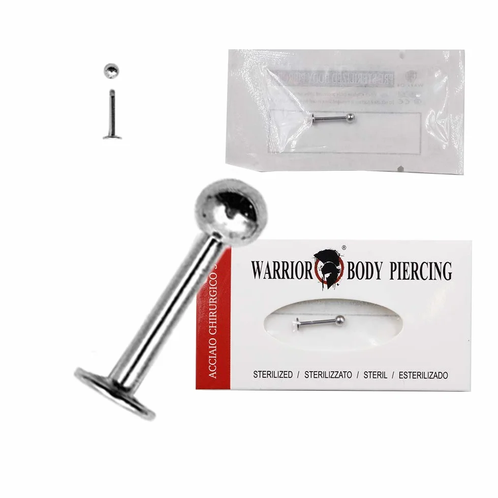 WARRIOR Piercing Labret Sterile in Silicone Acciaio Chirurgico 316L 16G (1,2mm) 3mm Orecchio Helix Cartilagine