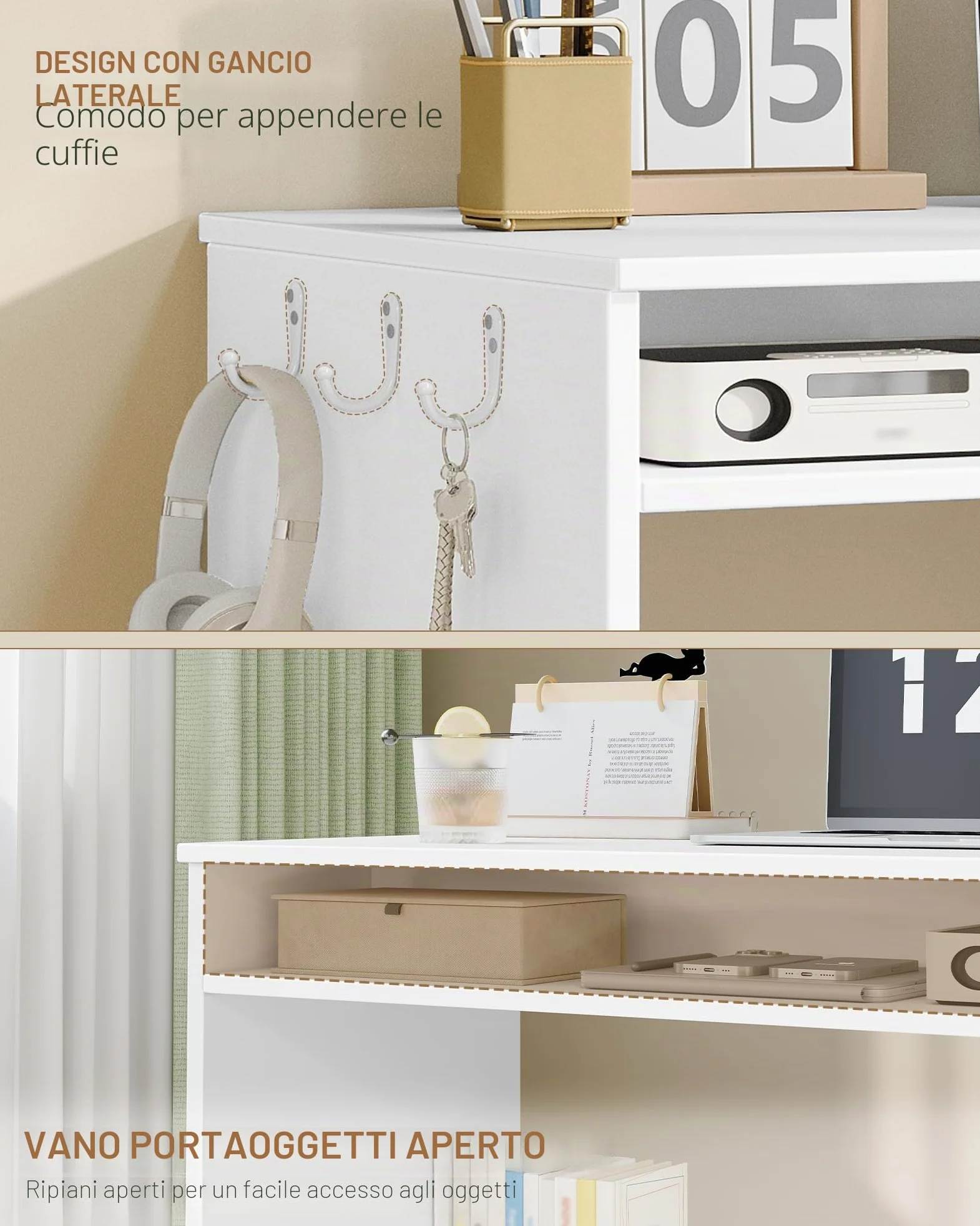 Hzuaneri Scrivania per Computer, Scrivania Ufficio con Ripiani, Tavolo Moderno con Deposito, per Studio, Ufficio, Camera da Letto, 50 x 108 x 75 cm, Bianco CD10103X