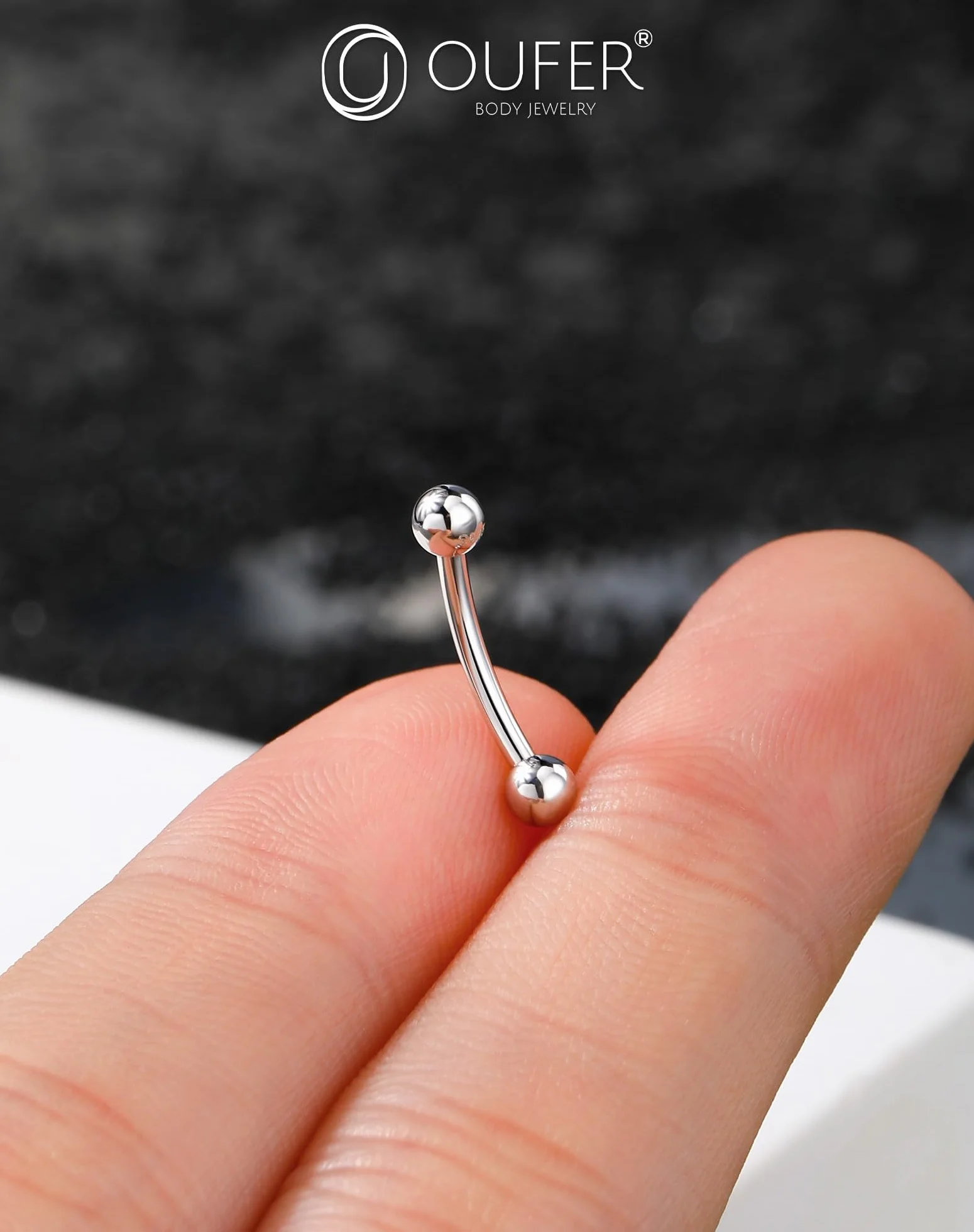 OUFER 16G 8 mm Argento 925 Curved Barbell Helix Rook Piercing Donna Uomo Cartilage Earring