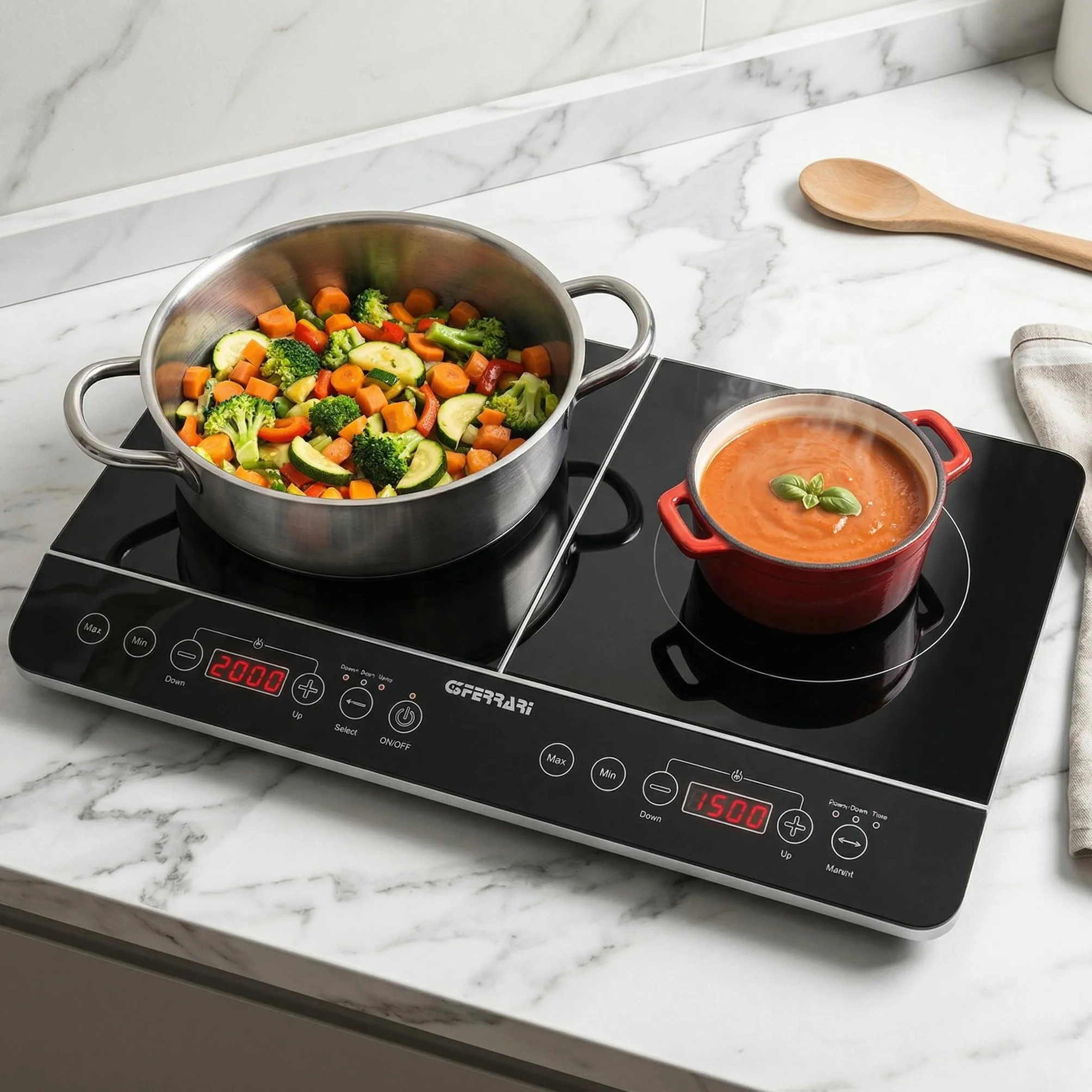G3 Ferrari G10047 Piastra a Induzione Doppia 3500W Hi-Tech Chef Vetro Temperato Display Digitale