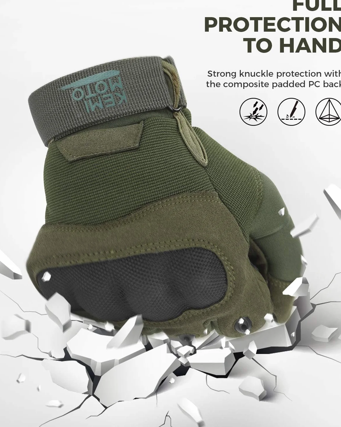 KEMIMOTO Guanti tattici, guanti militari con protezione per caviglia in fibra di carbonio e touchscreen, traspiranti, dita intere, per bushcraft, caccia e sicurezza