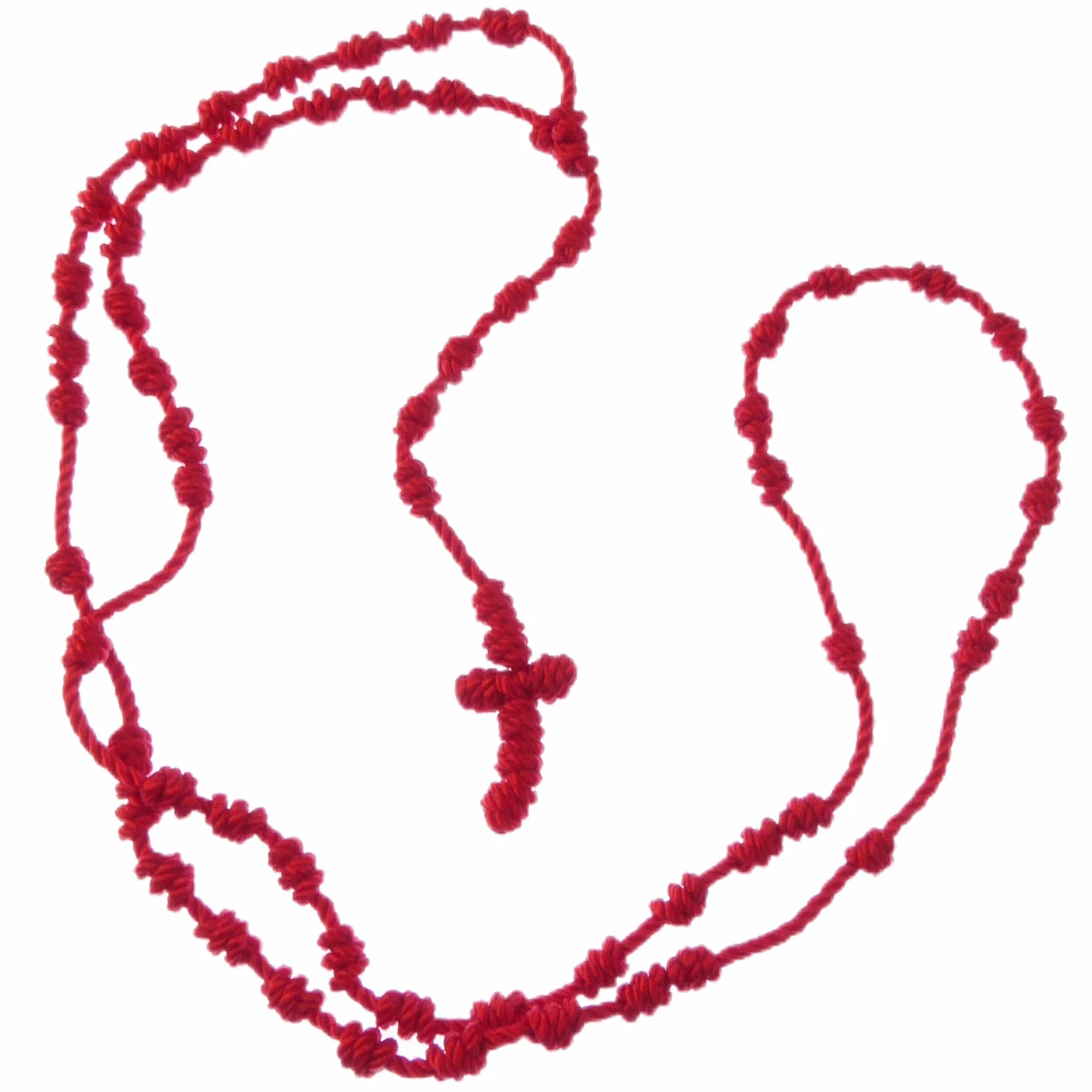 Rosso Brillante Nodo Corda Rosario Perline lungo e Durevole