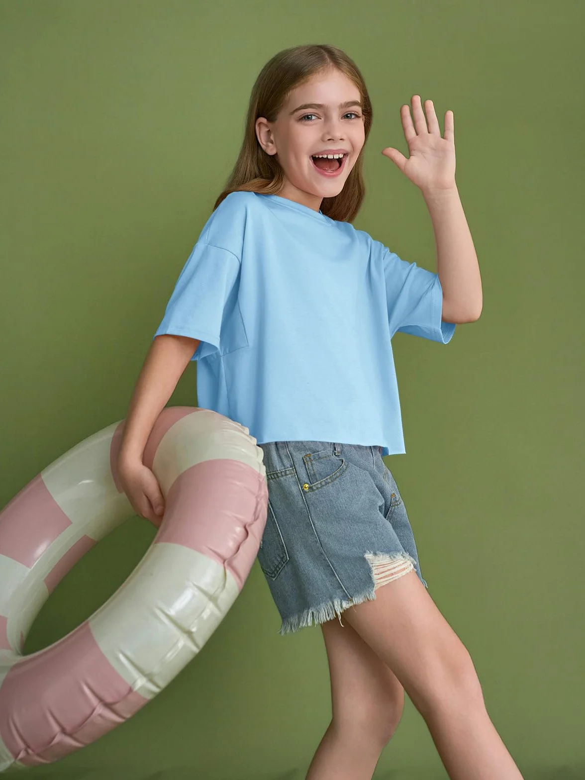 Top corto oversize atletico da ragazza per bambini con spalle a goccia a maniche corte magliette da allenamento 5-14 anni