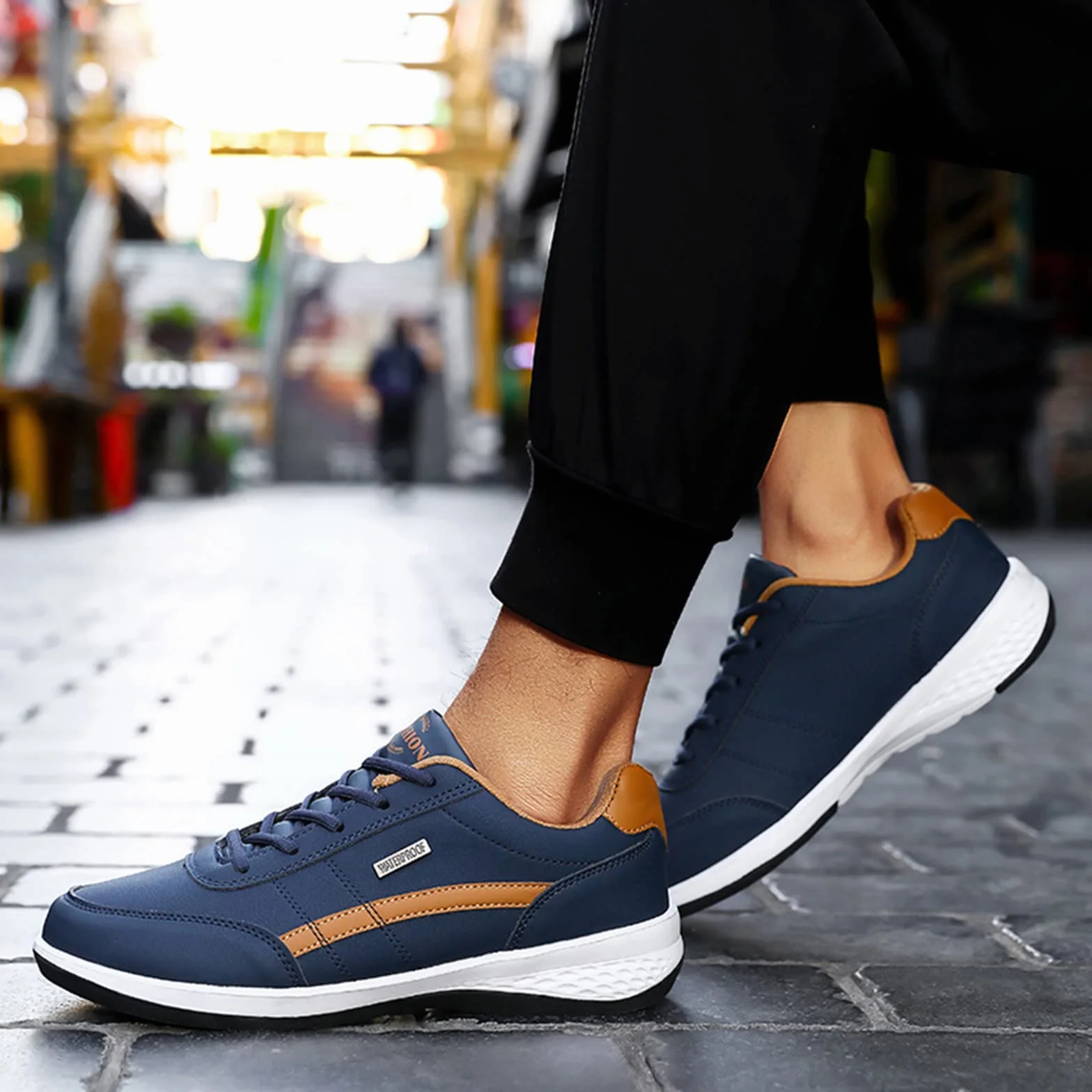 Sneaker ortopediche uomo in pelle antiscivolo leggere basse sportive