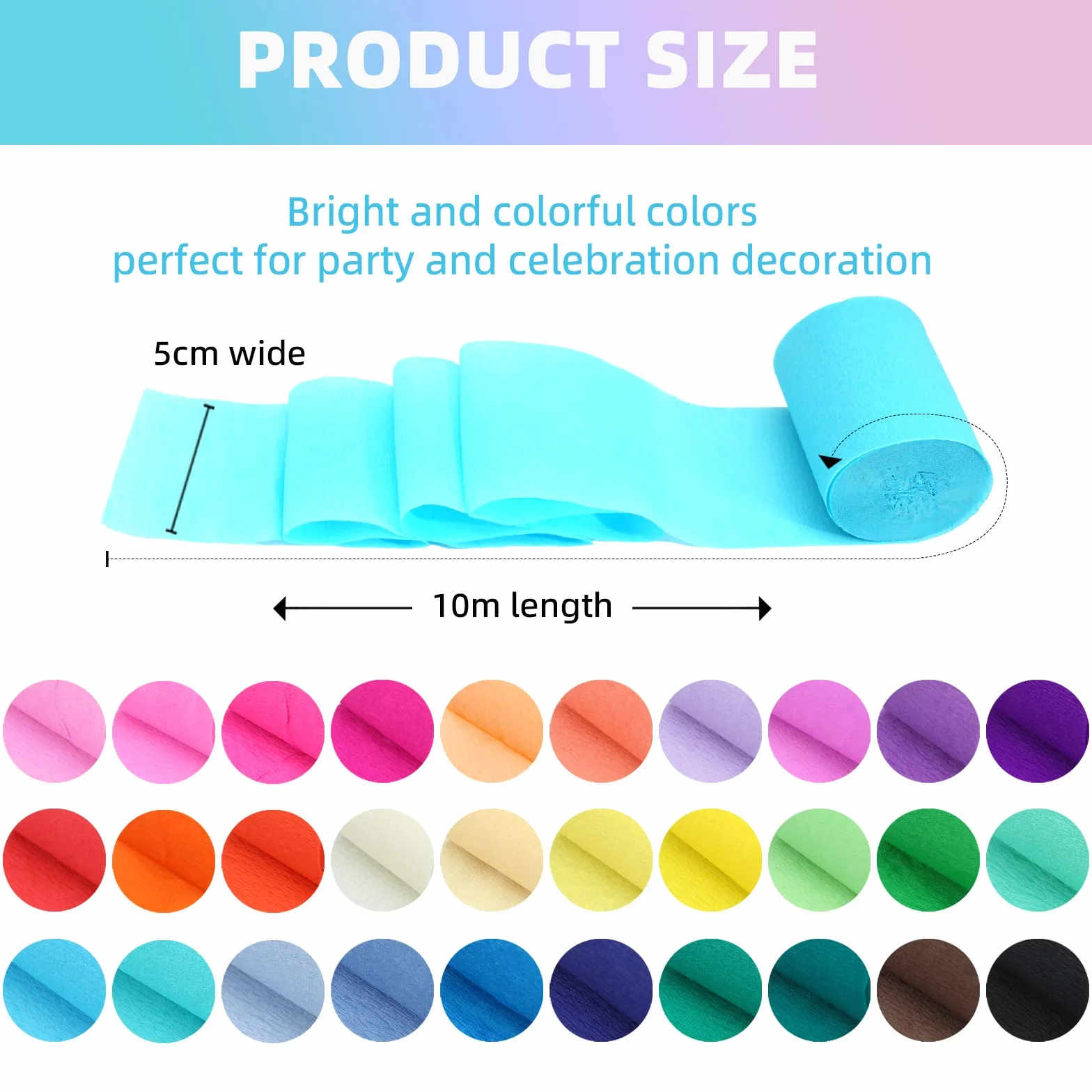 Carta Crespa 30 Colori, Nastro Crespato Stelle Filanti 5 cm x 10 m per Decorazioni Nozze