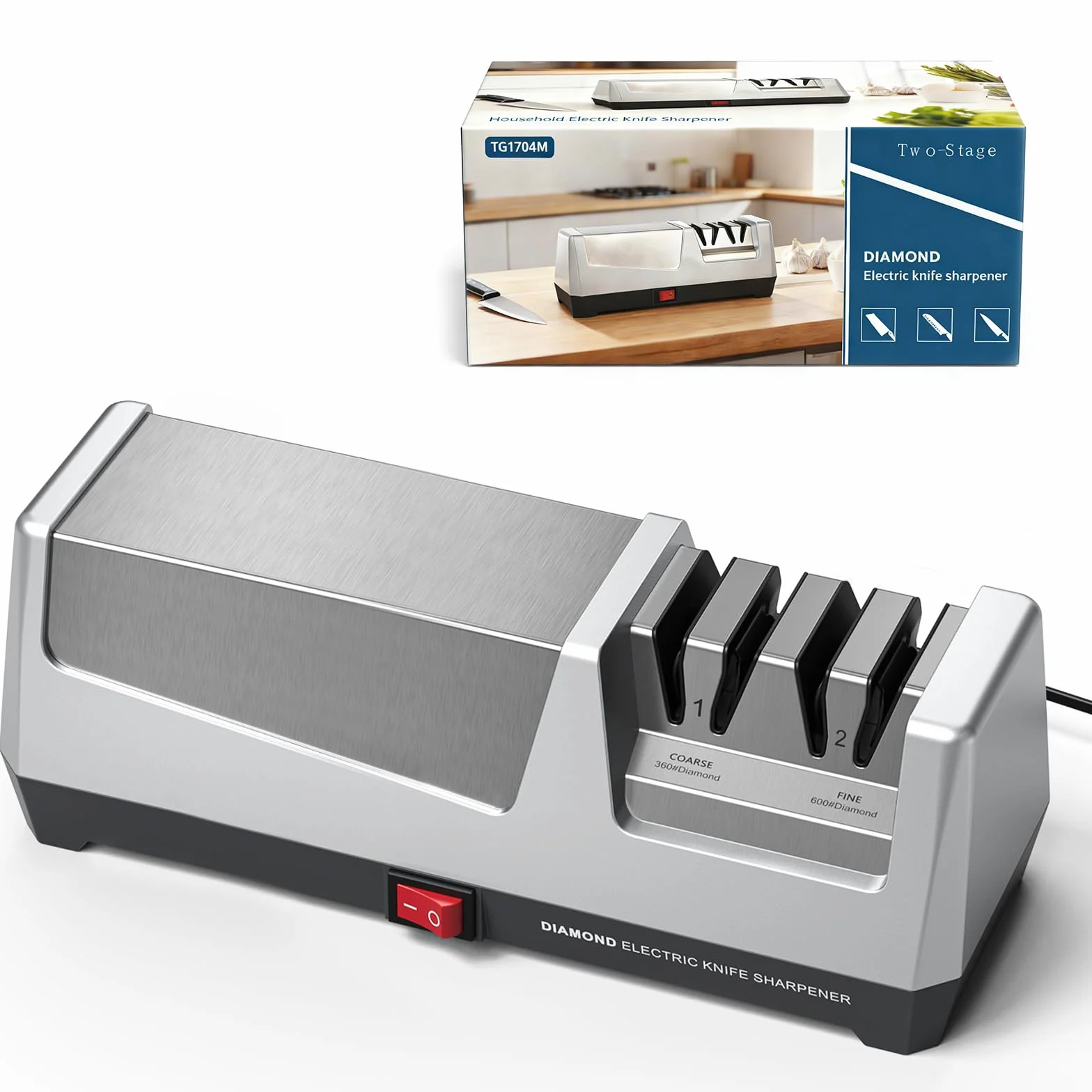 Affilacoltelli Elettrico Professionale 2 Livelli Dischi Diamantati Affilatura Rapida Coltelli da Cucina
