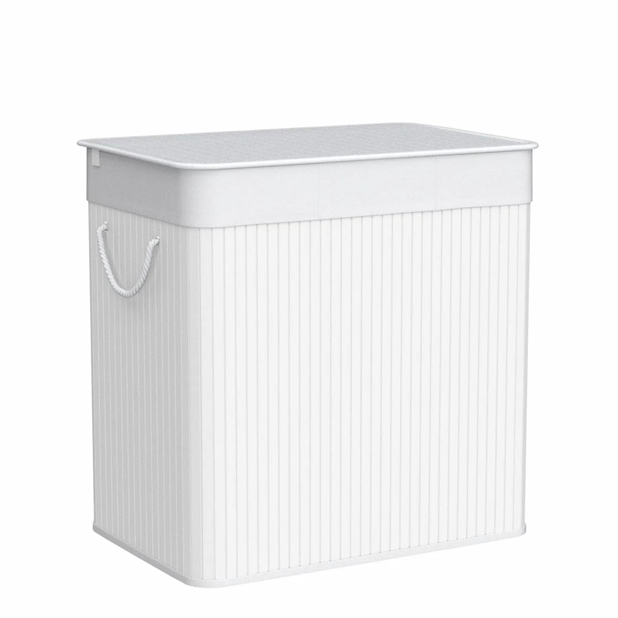 SONGMICS Cesto Portabiancheria, 150 L, Cesta Biancheria a 3 Scomparti in Bambù Coperchio, Maniglie, Pieghevole, Sacco Rimovibile e Lavabile in Lavatrice, Lavanderia, Casa, Bagno, Bianco LCB091W01
