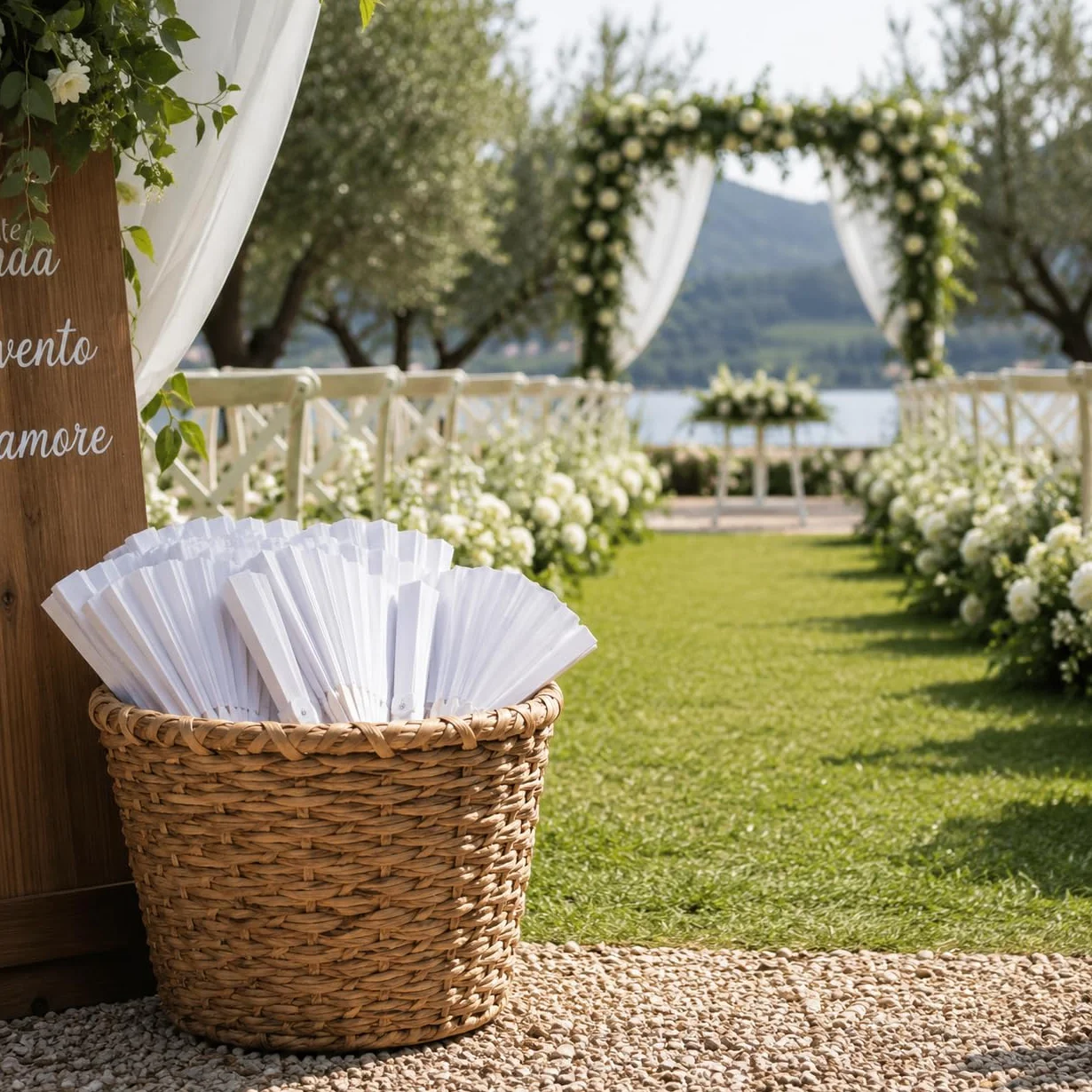 Set 60 VENTAGLI VENTAGLIO Bianco Matrimonio Wedding Gadget Sposa Chiesa