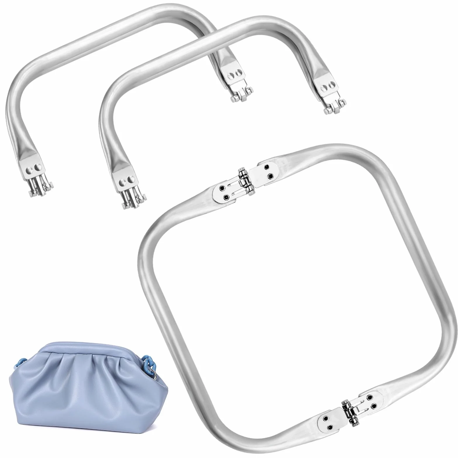 Chiusura per borsa 15cm 3 Pezzi, Manico Interno a Forma di U, Clic Clac Telaio in Alluminio per Borse Fai da Te Argento
