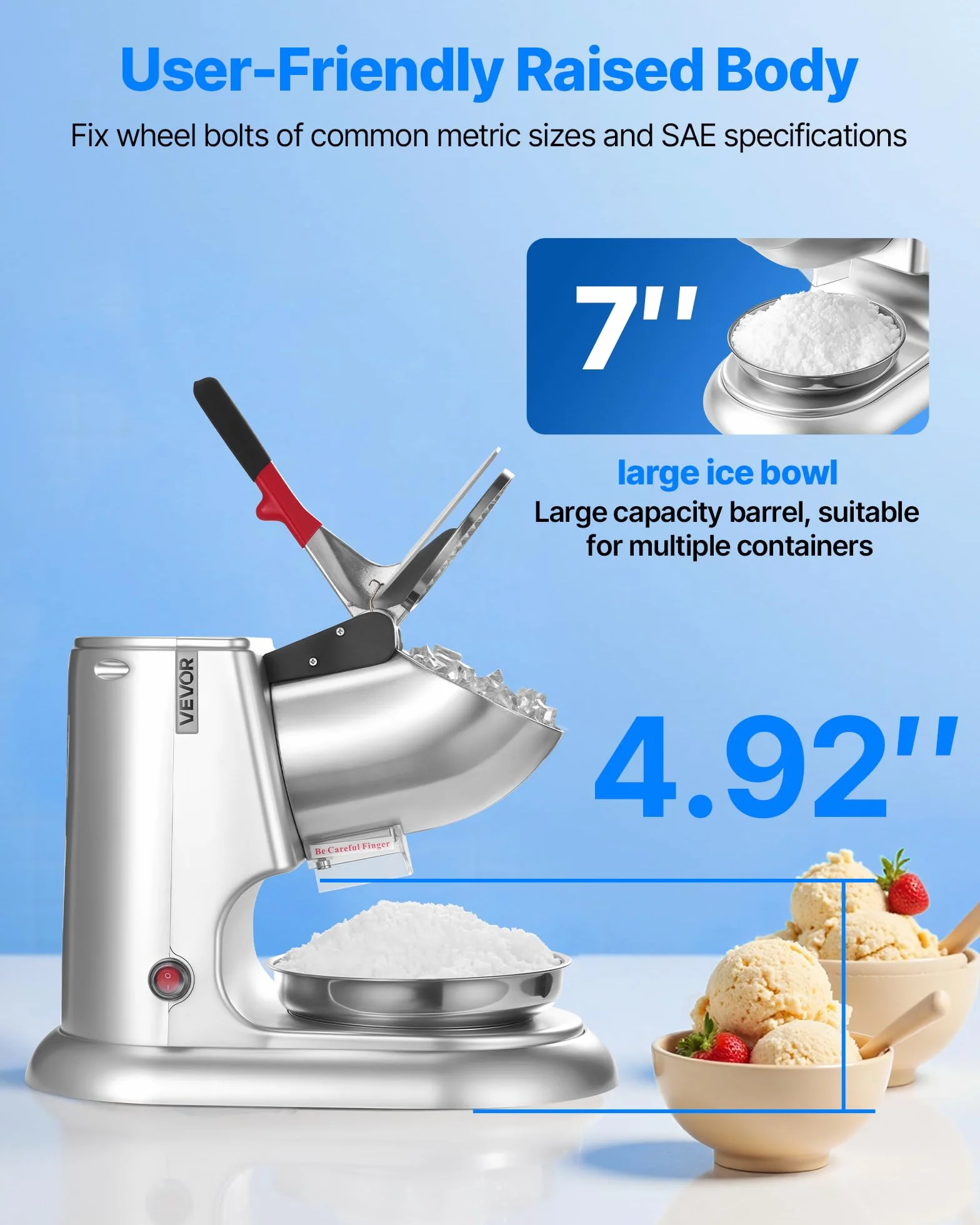 VEVOR Macchina Tritaghiaccio 100 kg/h, Produttore di Granita 4 Lame, Acciaio Inox 300 W 2000 Giri/min Argento