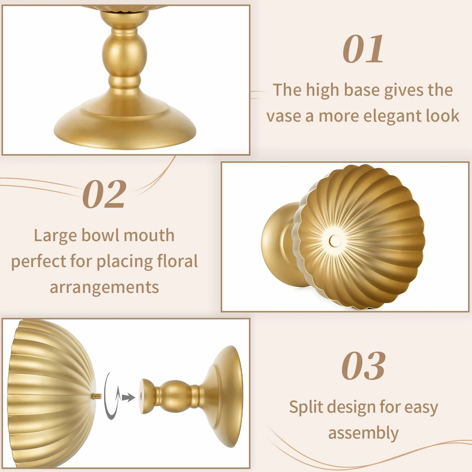 Sziqiqi Oro Vaso per Centrotavola Matrimonio: Vasi Alti 20 cm per Decorazioni da Tavola - Vaso a Urna in Metallo per Composizione Fiori Set di 10 - Vasi Elegante per Festa Compleanno Natale