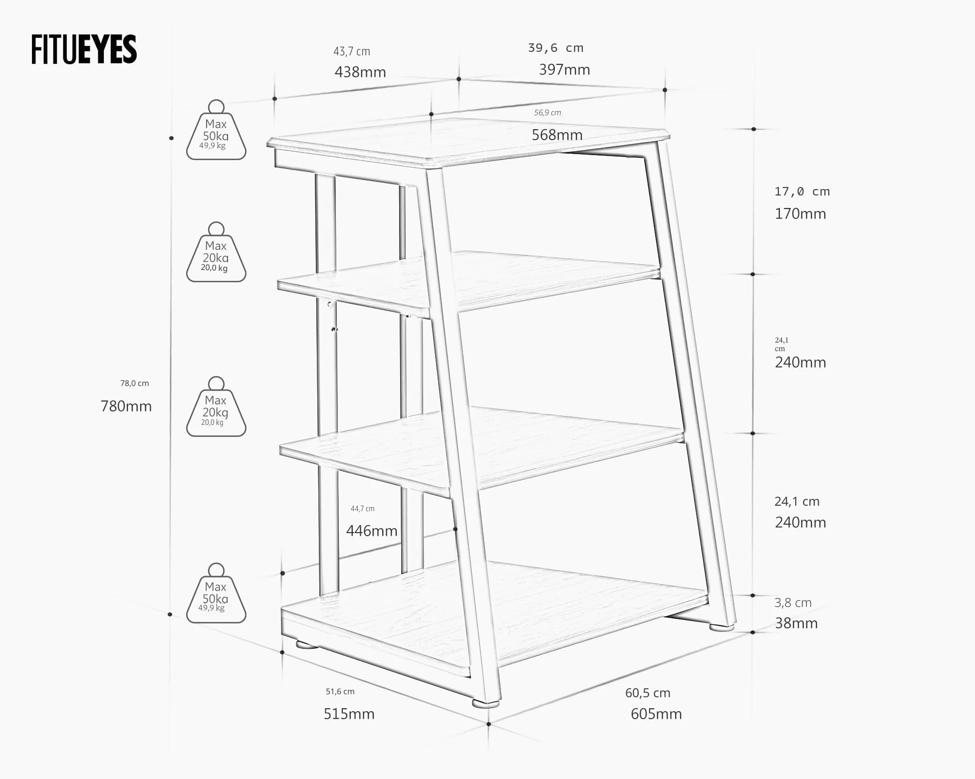 FITUEYES HiFi Shelf AV Shelf 4-level stand di legno con ripiani in legno per giradischi DVD Player Xbox supporto HIFI Rack