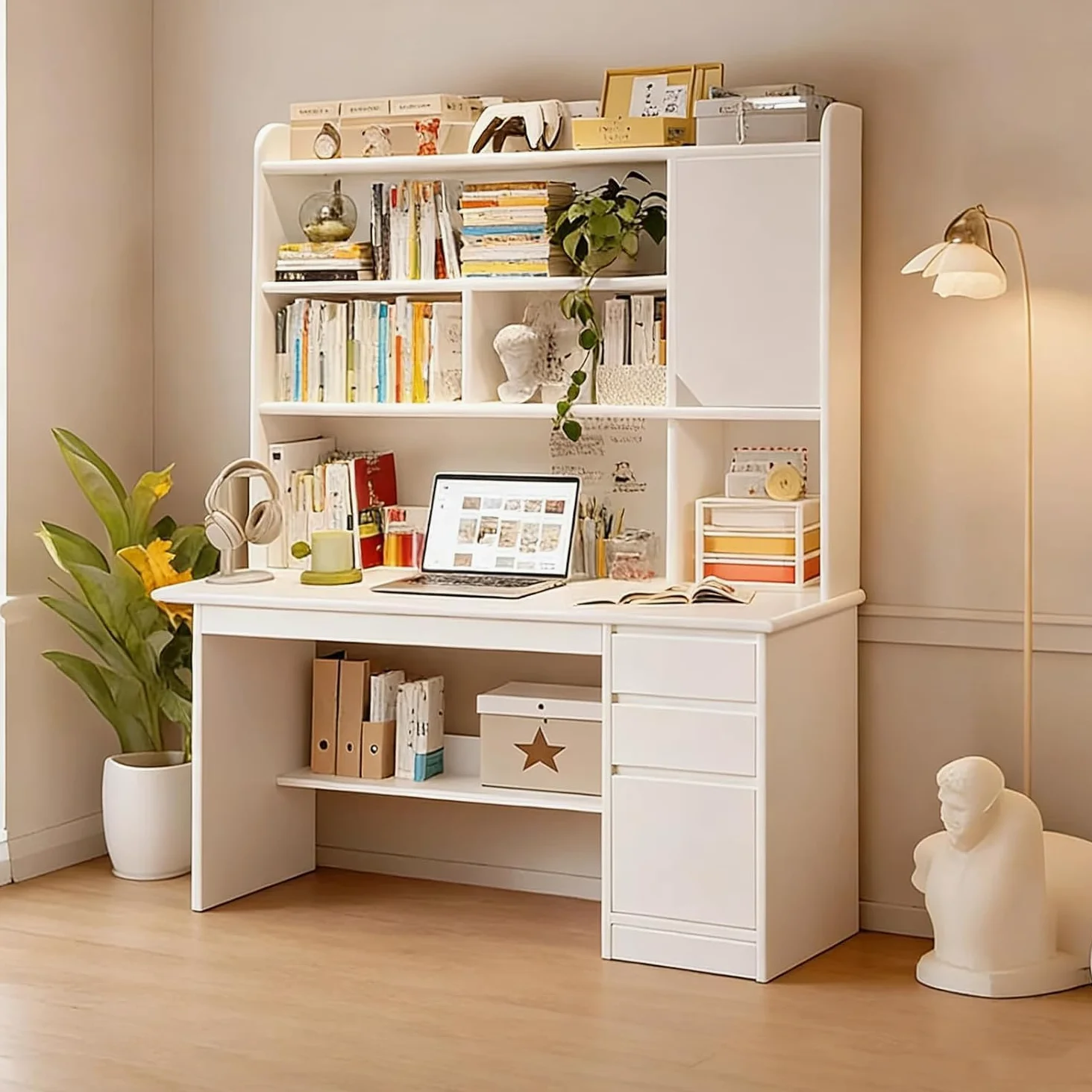 Scrivania Con Libreria，scrivania Per Computer In Legno Con Libreria E Gabbia Scrivanie Per Cameretta Scrivania Da Studio Con Credenza E Libreria