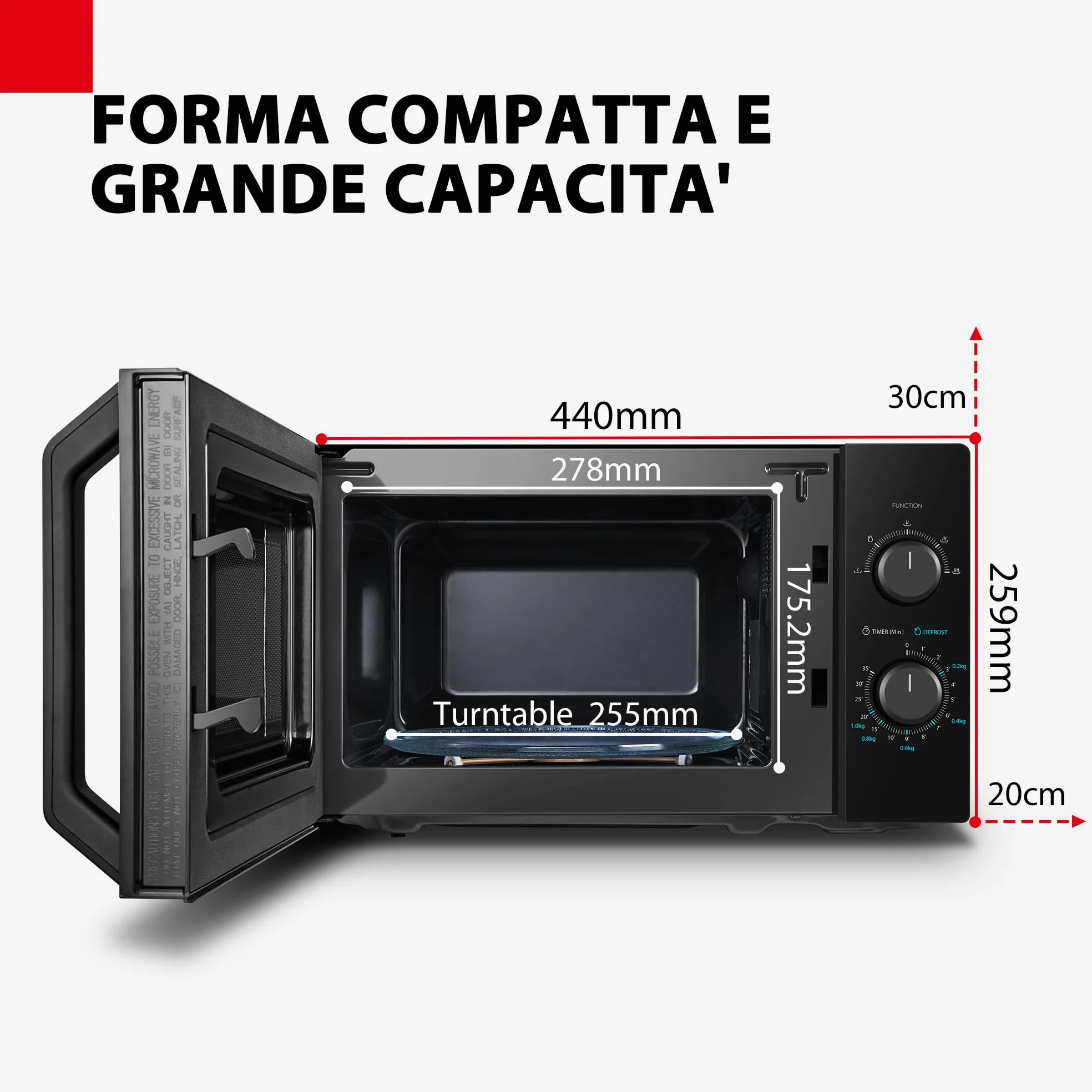 Toshiba MW2-MM20P(BK) - Forni a microonde standard, 20 Litri, 800 W, 5 livelli di potenza con pratica funzione di scongelamento, illuminazione a LED interno/Nero