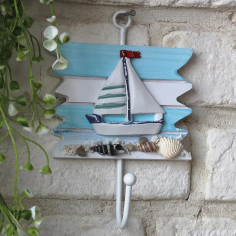 Gancio Da Parete Decorativo Design Veliero Timone 2 Pezzi