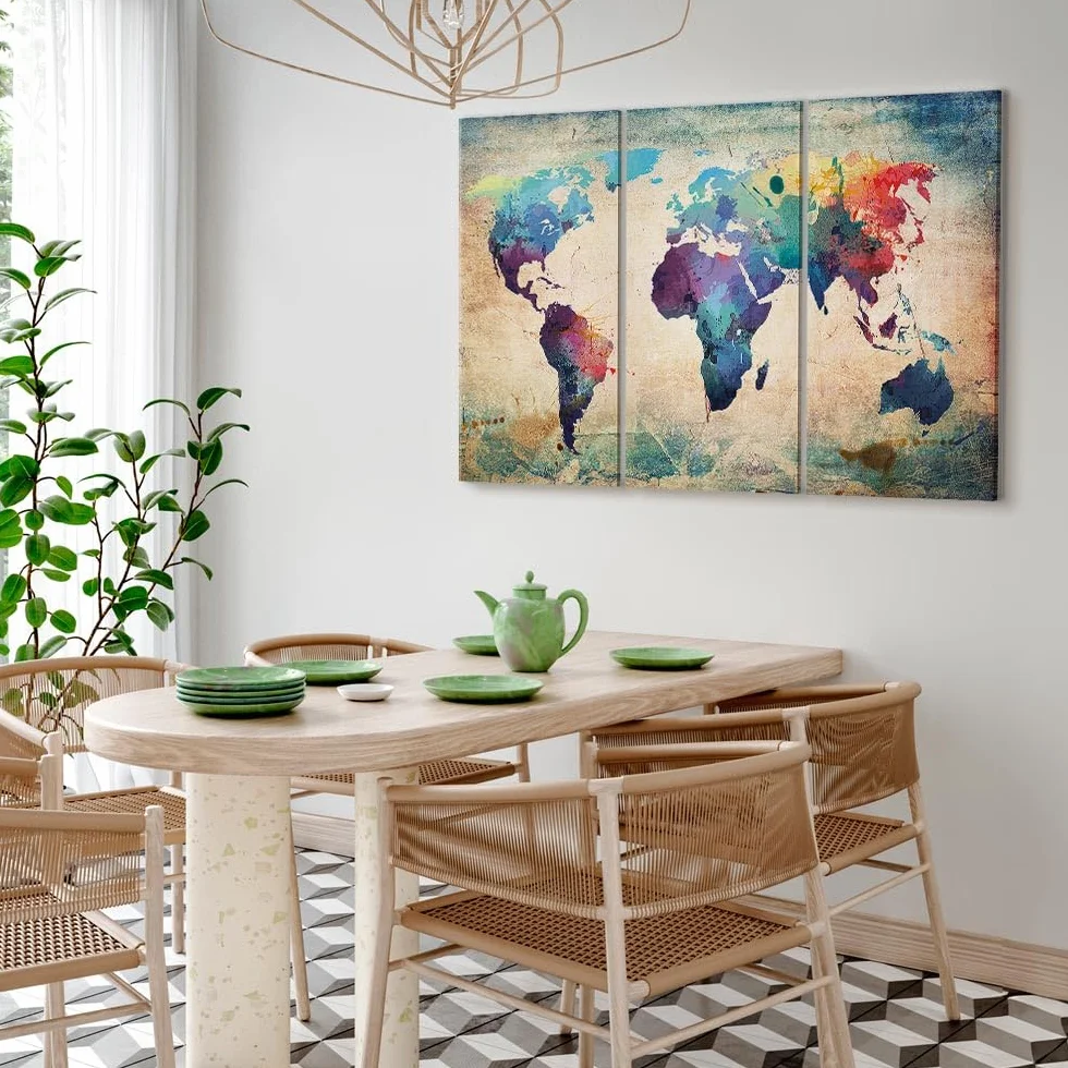 Cuadros B&D XXL - Quadro Grande Mappa del Mondo 120x80 cm 3 Pezzi - Stampa su Tela Strutturata - Quadri Moderni Componibili Camera da Letto Matrimoniale - Planisfero da Parete 020113-47