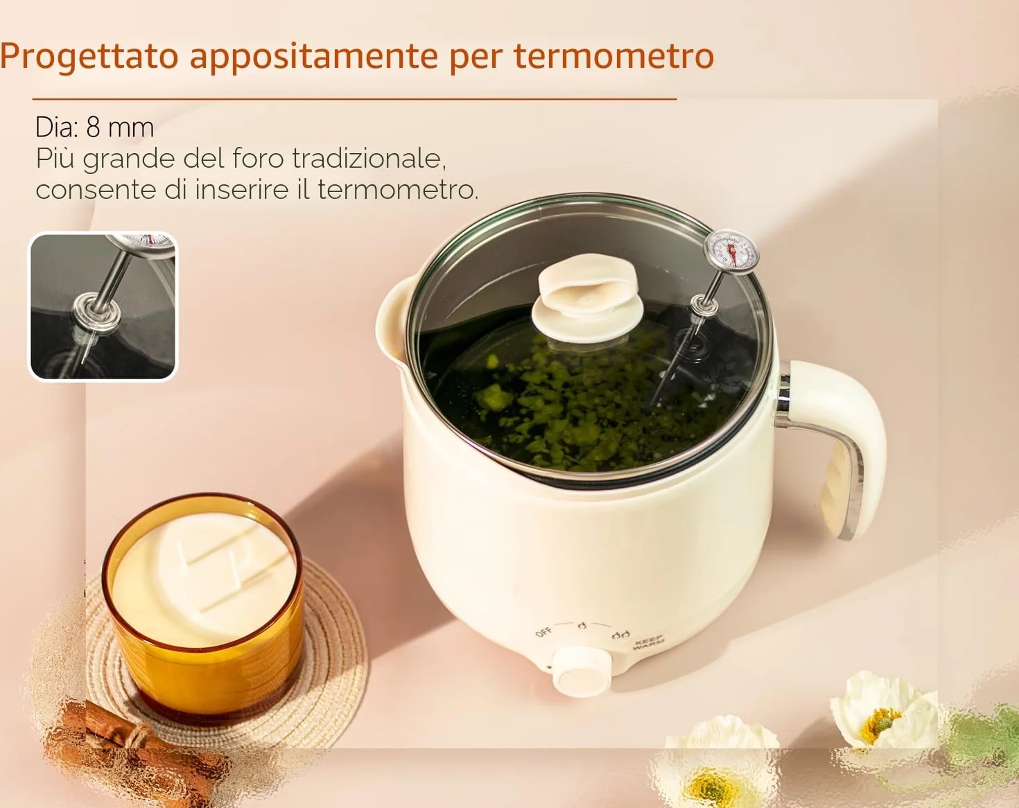 Fusore di cera JULWHISPER 1,8 l con beccuccio per versare kit candele adulti