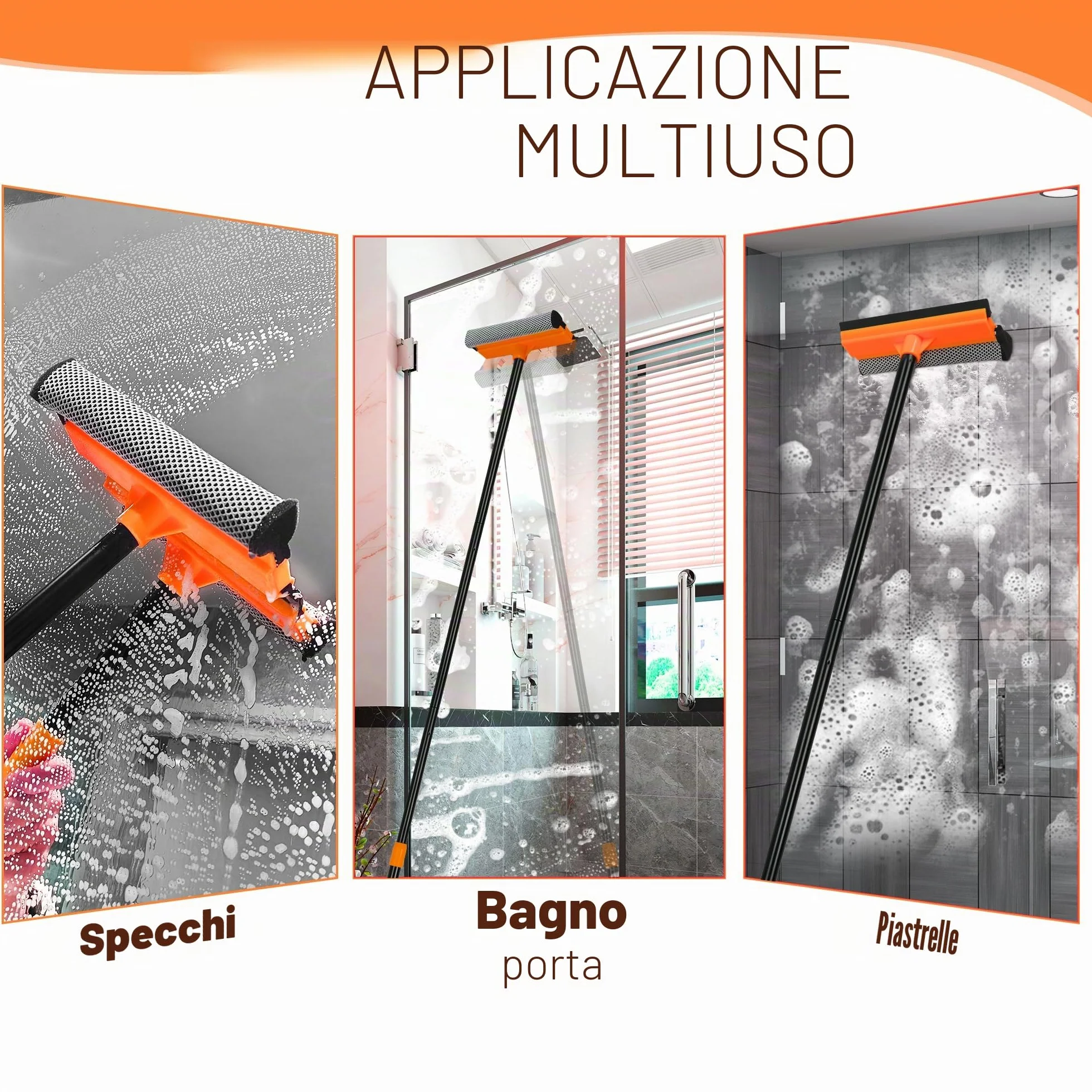 JEHONN Lavavetri con Manico Telescopico 138 cm, Tergivetro in Silicone e Spugna, Pulisci Vetri Professionale