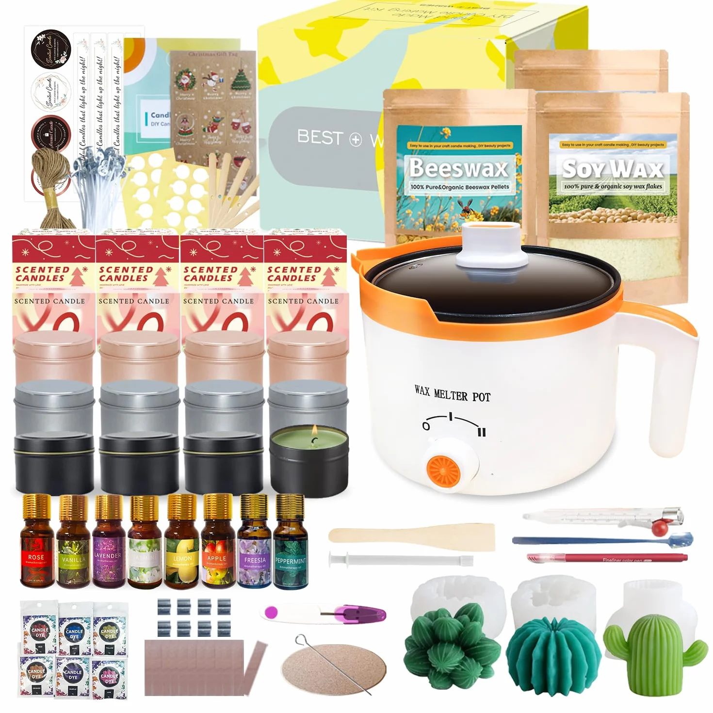 Ksedcon Kit Creazione Candele Profumate 900g Cera Soia 454g Cera Api Set Candele fai da te Stampi