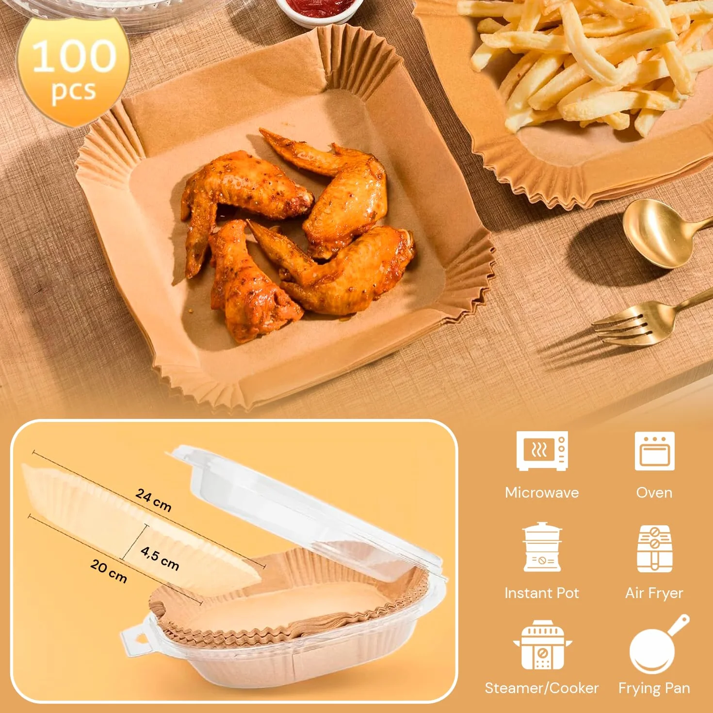 Carta Forno per Friggitrice ad Aria BPA Free 5-8 litri 20-24 cm