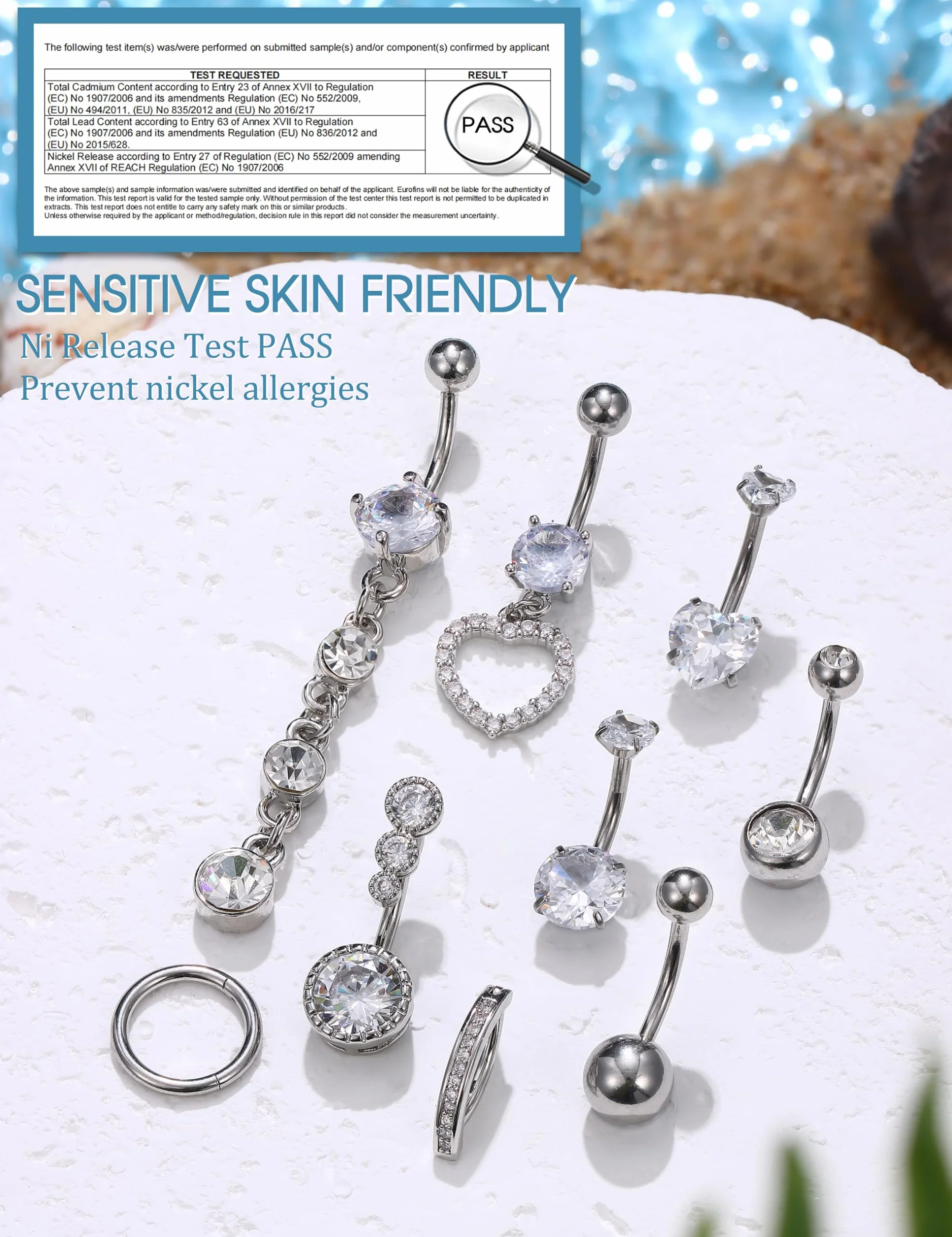 YADOCA 14G 9 Pezzi Piercing Ombelico Acciaio Chirurgico Argento Oro CZ Anello