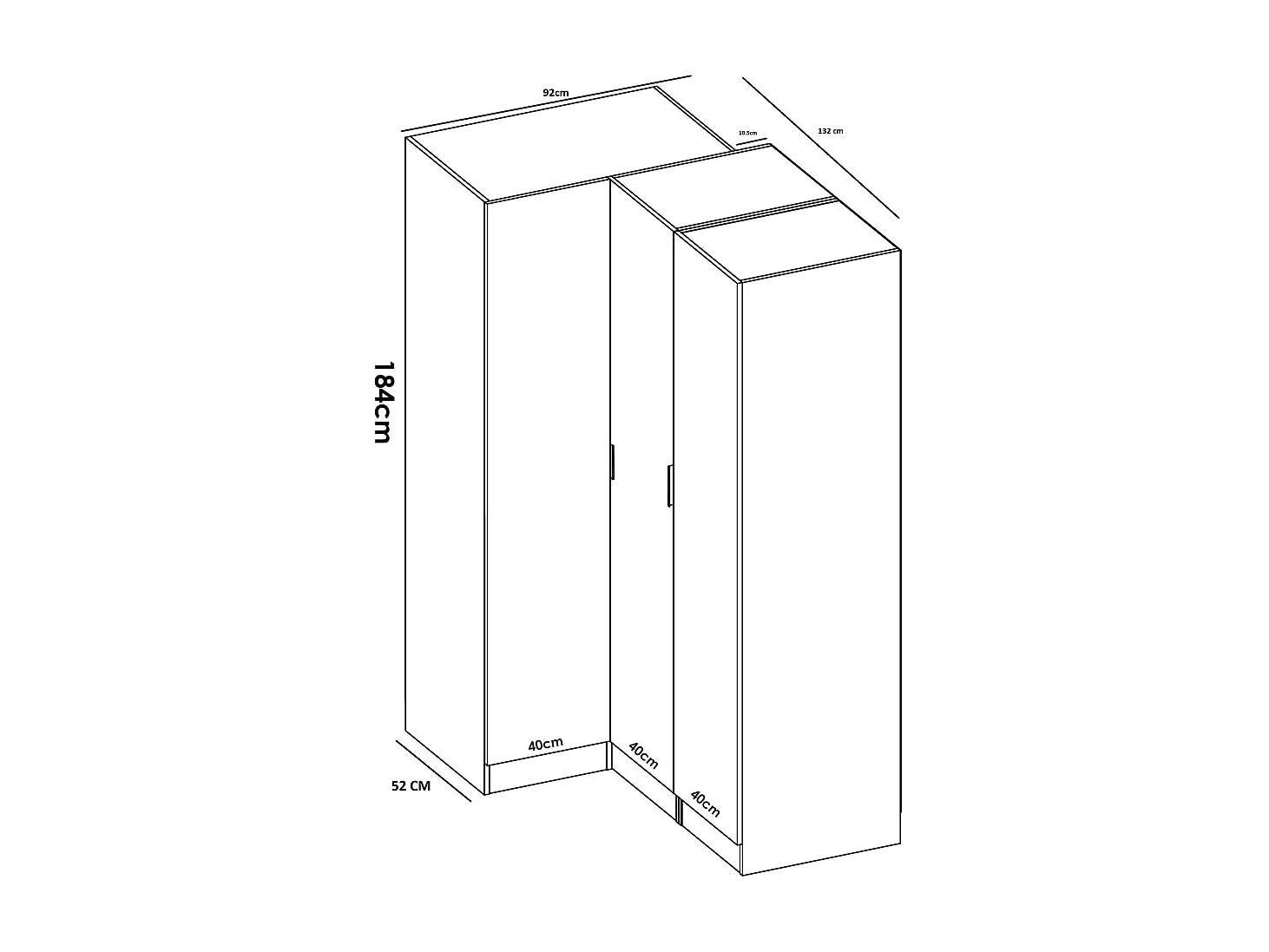 Vente-unique - Armadio angolare 5 ante L173 cm Bianco - LISTOWEL