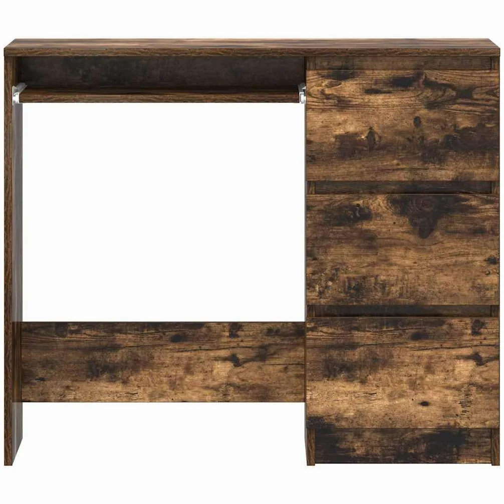 Scrivania in legno di quercia affumicata, 90 x 45 x 76 cm, con 3 cassetti, scrivania da ufficio per computer, scrivania per ufficio, postazione di lavoro, spazio per raccoglitori e documenti