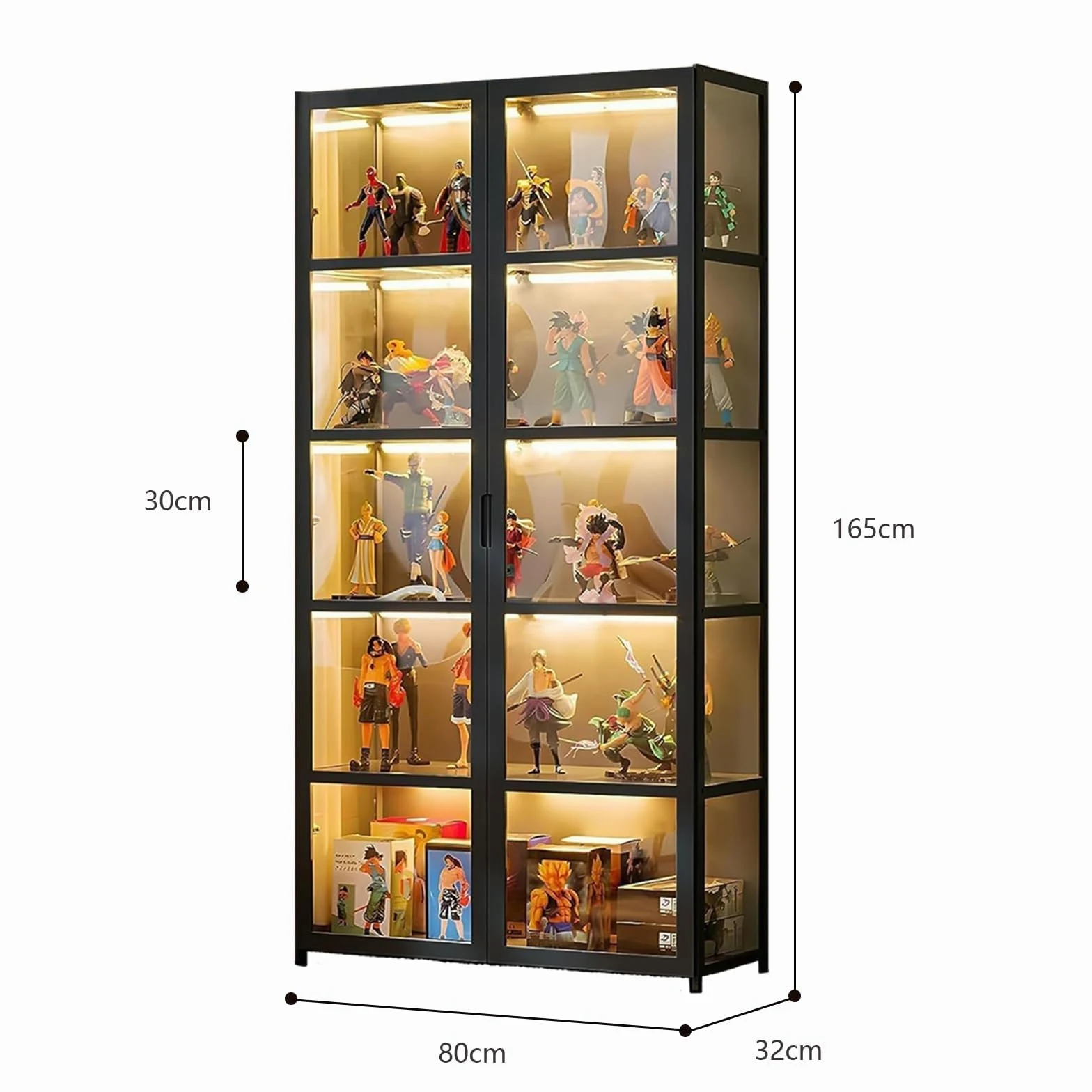 Vetrina anta vetro acrilico, vetrina 5 ripiani, organizer giocattoli collezione, libreria camera da letto, angolo lettura, bambini, bambù (porta a foglio nero)