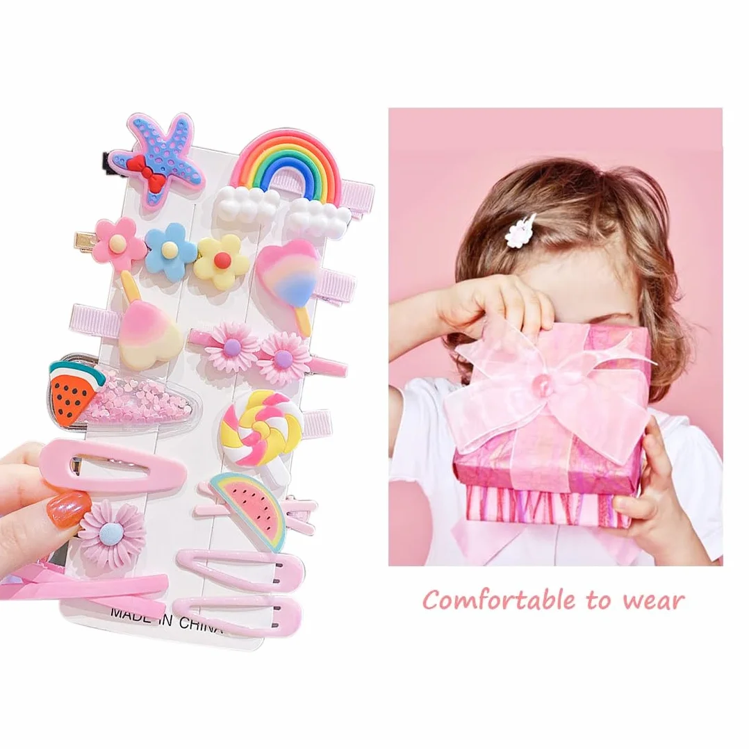 28 Pezzi Mollette per Capelli Bambina Accessori Colorati Clips Arcobaleno