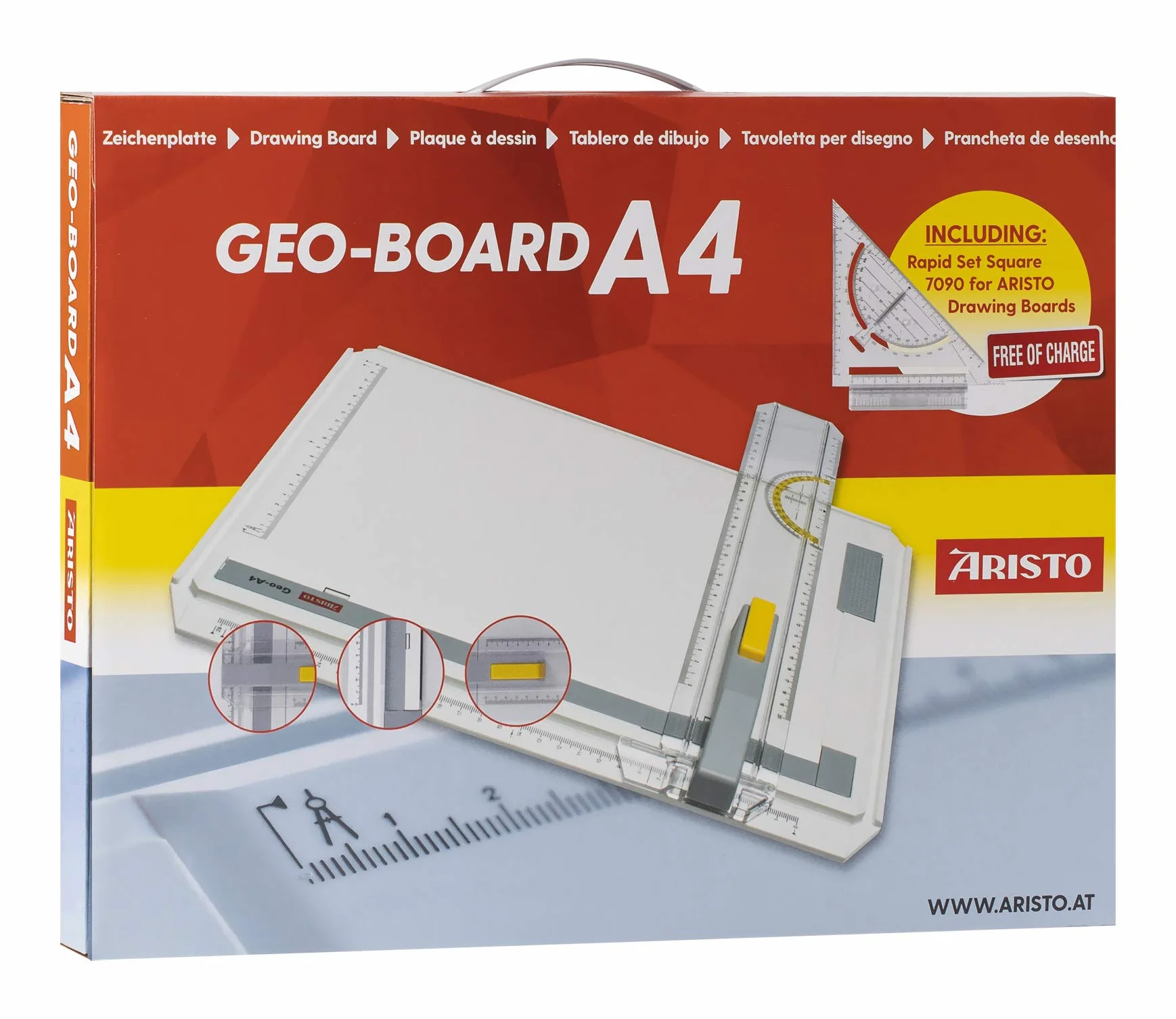 Aristo AR70442 Tavola da disegno A4 GEO plastica resistente agli urti triangolo a scatto rapido AR7090 Bianco
