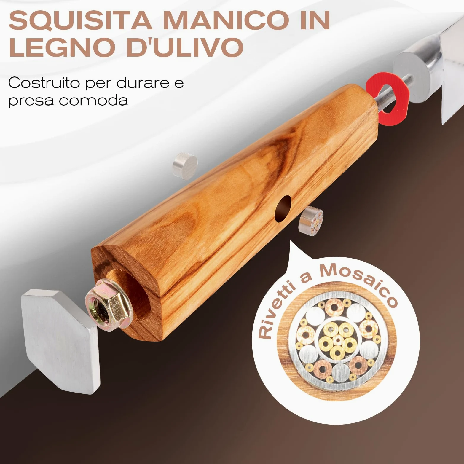 Set di Coltelli da Intaglio e Forchetta, 67 Strati VG10 Acciaio al Carbonio Alto Coltello da Carne 22,5CM, Coltello e Forchettone per Carne con Manico in Legno d'Ulivo, 2 pezzi