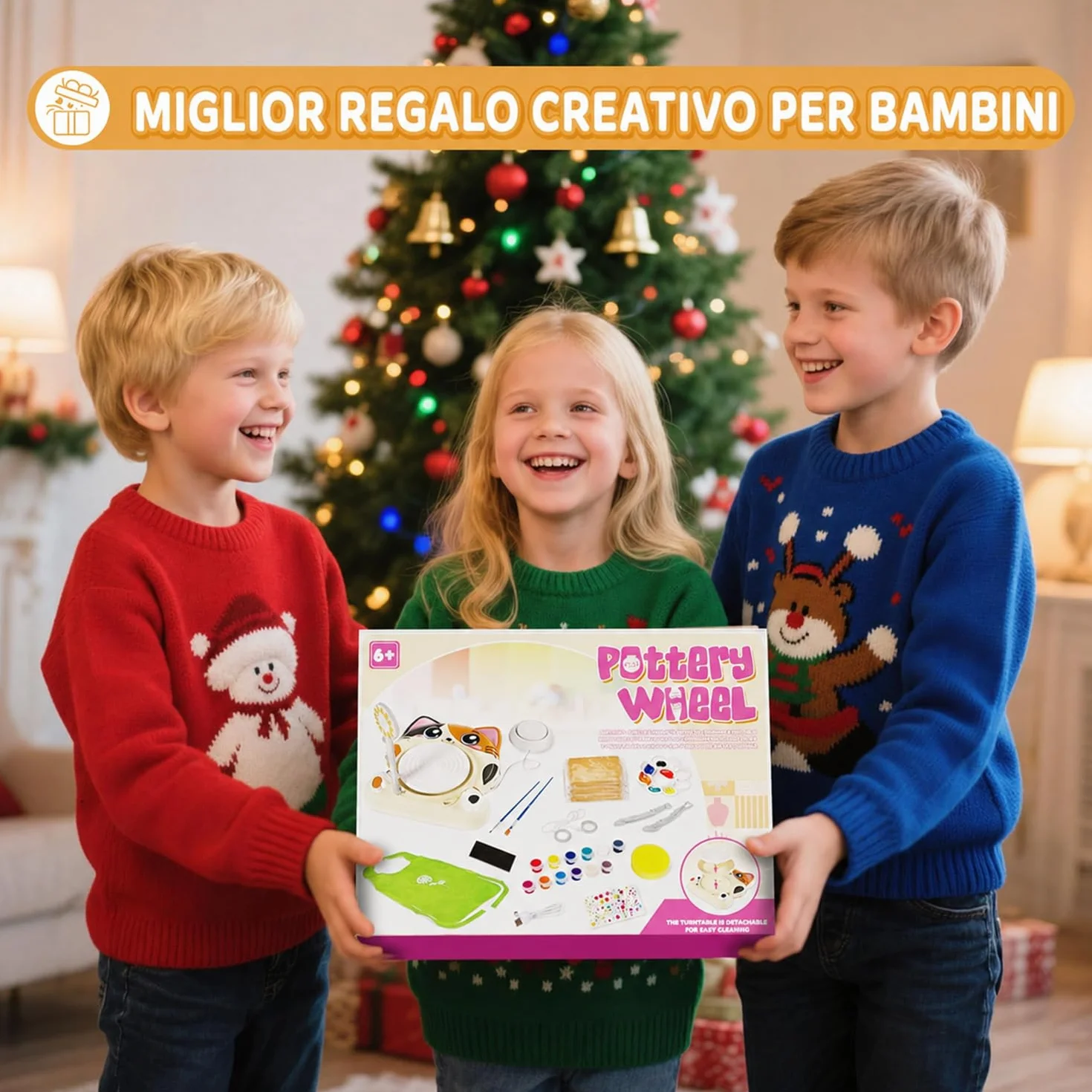 Tornio per Ceramica per Bambini Kit Completo Principianti Set Creativo 6+ Anni 3x Argilla Asciugatura all'Aria Fai da Te Regalo Pasqua