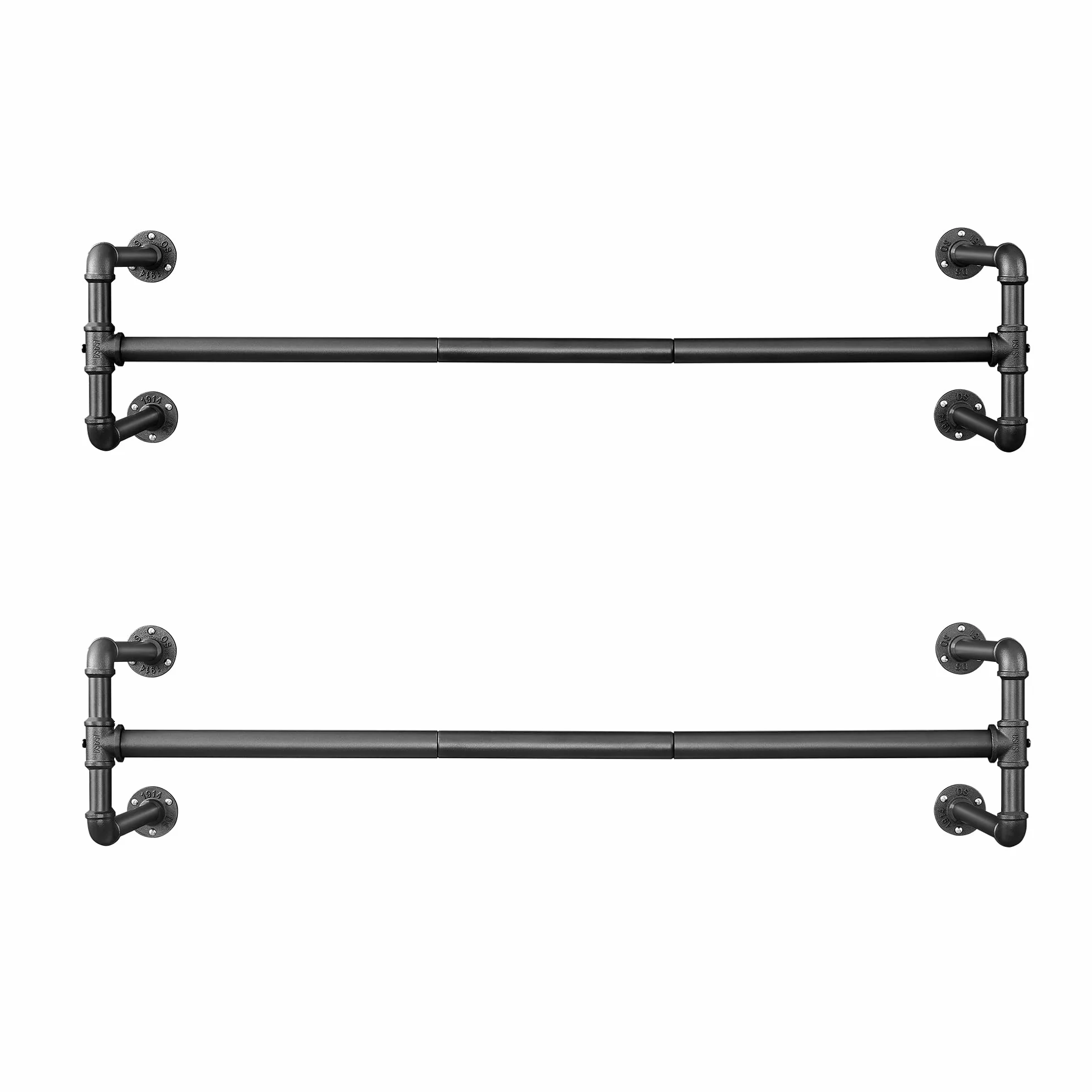 SONGMICS Attaccapanni da Muro Set di 2, Barra Appendiabiti a Parete, 112 x 30 x 29,3 cm, 60 kg, Nero