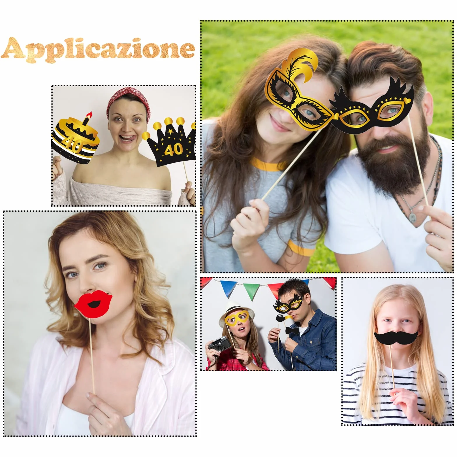 VEGCOO Gadget Foto Props Accessori Kit 32 Pezzi Photo Booth Compleanno 40 Anni
