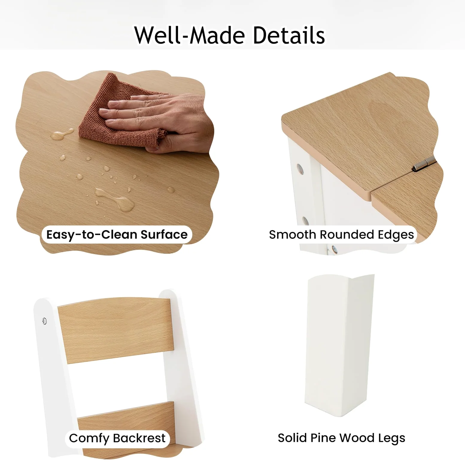 LIFEZEAL Tavolino Bambini, in Legno, con Sedia, Lavagna, Cavalletto, Scaffale per Giocattoli, Libreria, Porta Rotolo di Carta, Tavolo Bambini da Cameretta, Set per Bimbi 3+Anni, Naturale