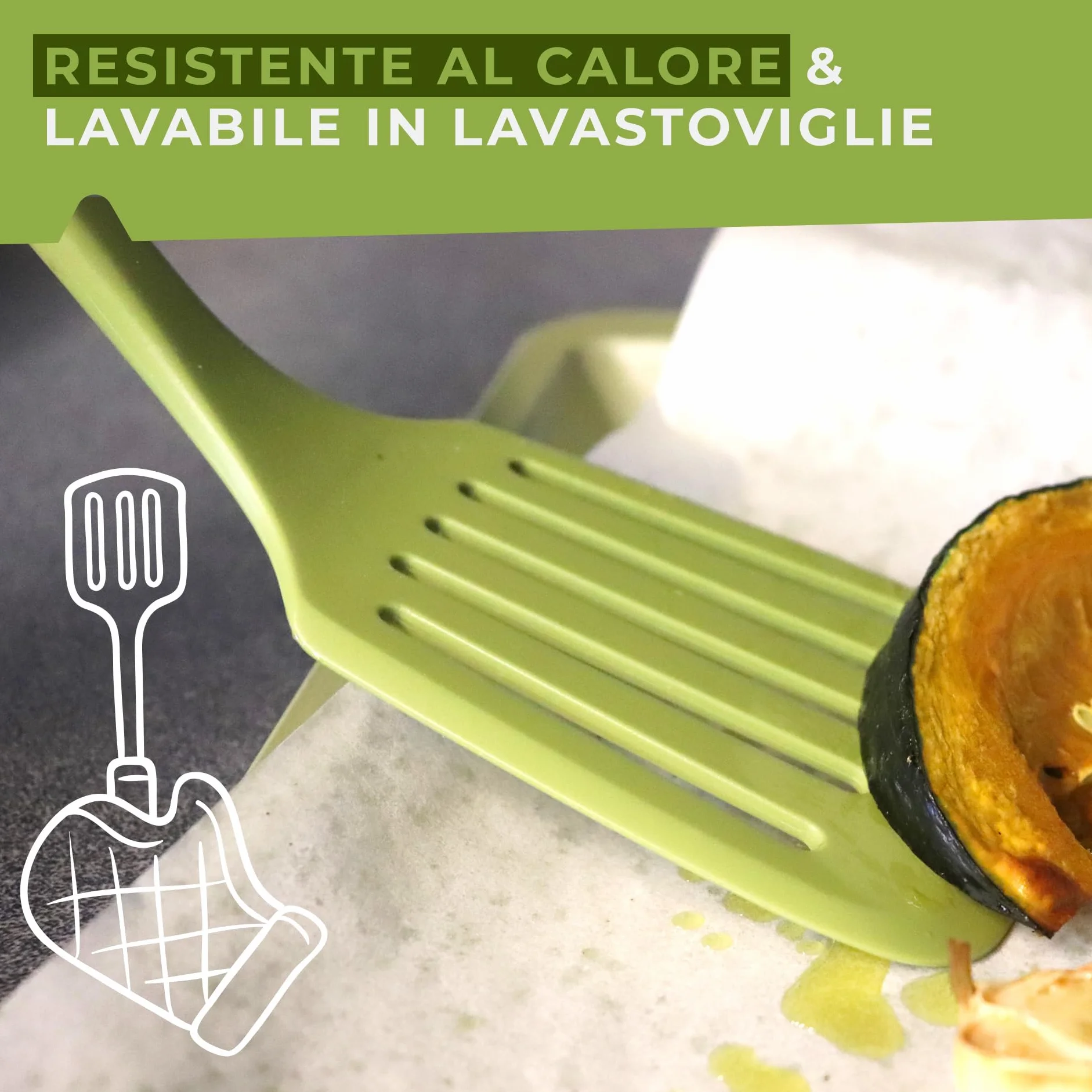 Fackelmann Paletta forata da cucina silicone antistatico 33x8,3 cm Linea Oliva