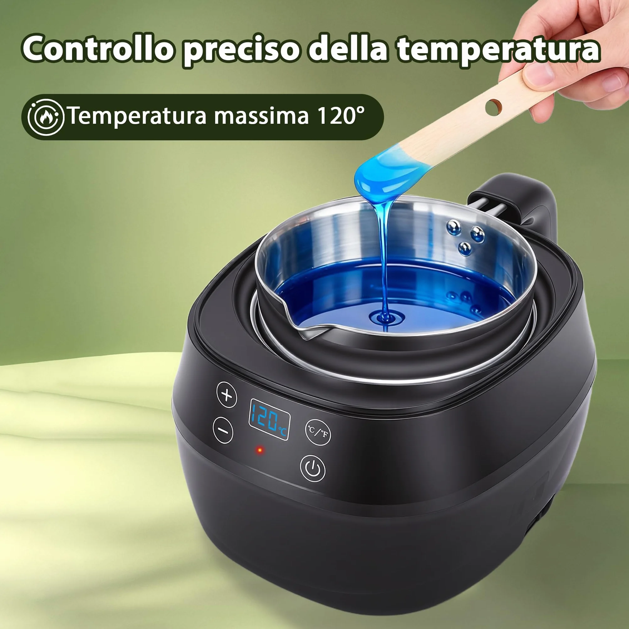 Sciogliera Cera Elettrica 150W con Display LED Digitale, Pentola per Fusione Cera, Stoppini e Cucchiaio