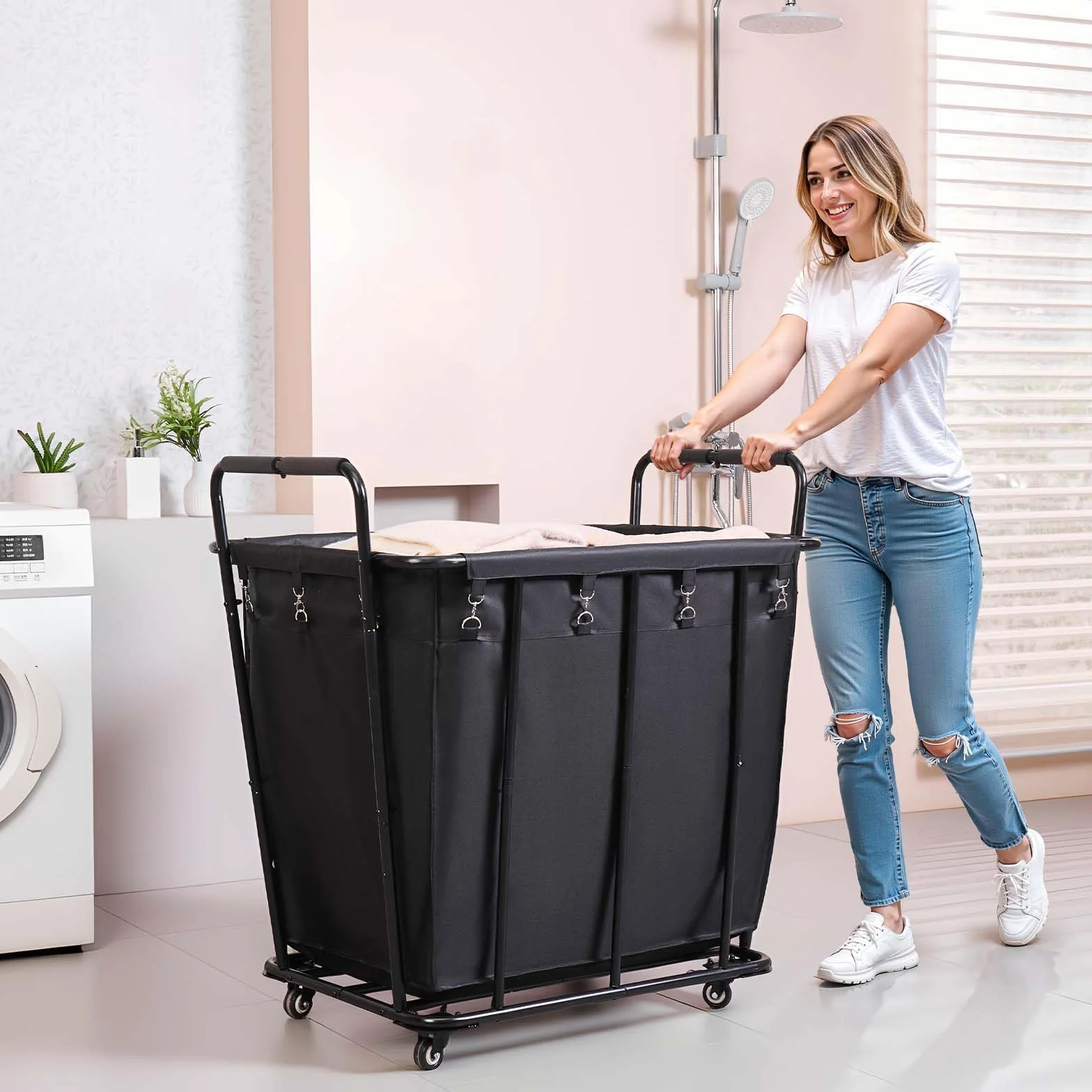 VEVOR Carrello Portabiancheria da 300 Litri con Capacità Carico di 117,9 kg, Ruote Girevoli e Sacco Portabiancheria Impermeabile, Carrello della Spesa in Metello per Bagagli per la Spesa