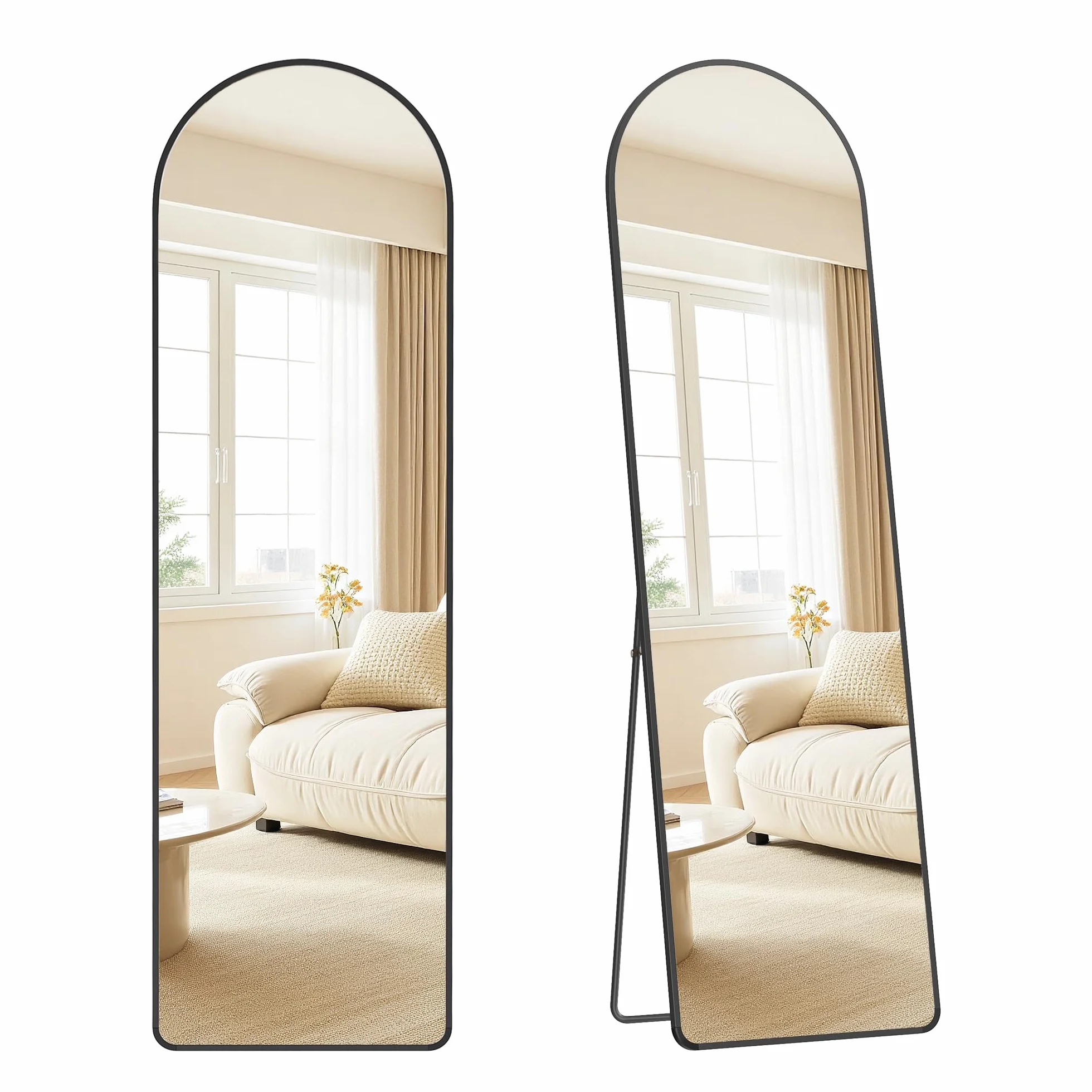 SONGMICS Specchio a Figura Intera, 150 x 40 cm, Specchio da Terra ad Arco con Supporto, Cornice in Lega di Alluminio, Vetro Temperato, Camera da Letto Soggiorno, Nero Inchiostro LFM055BD01