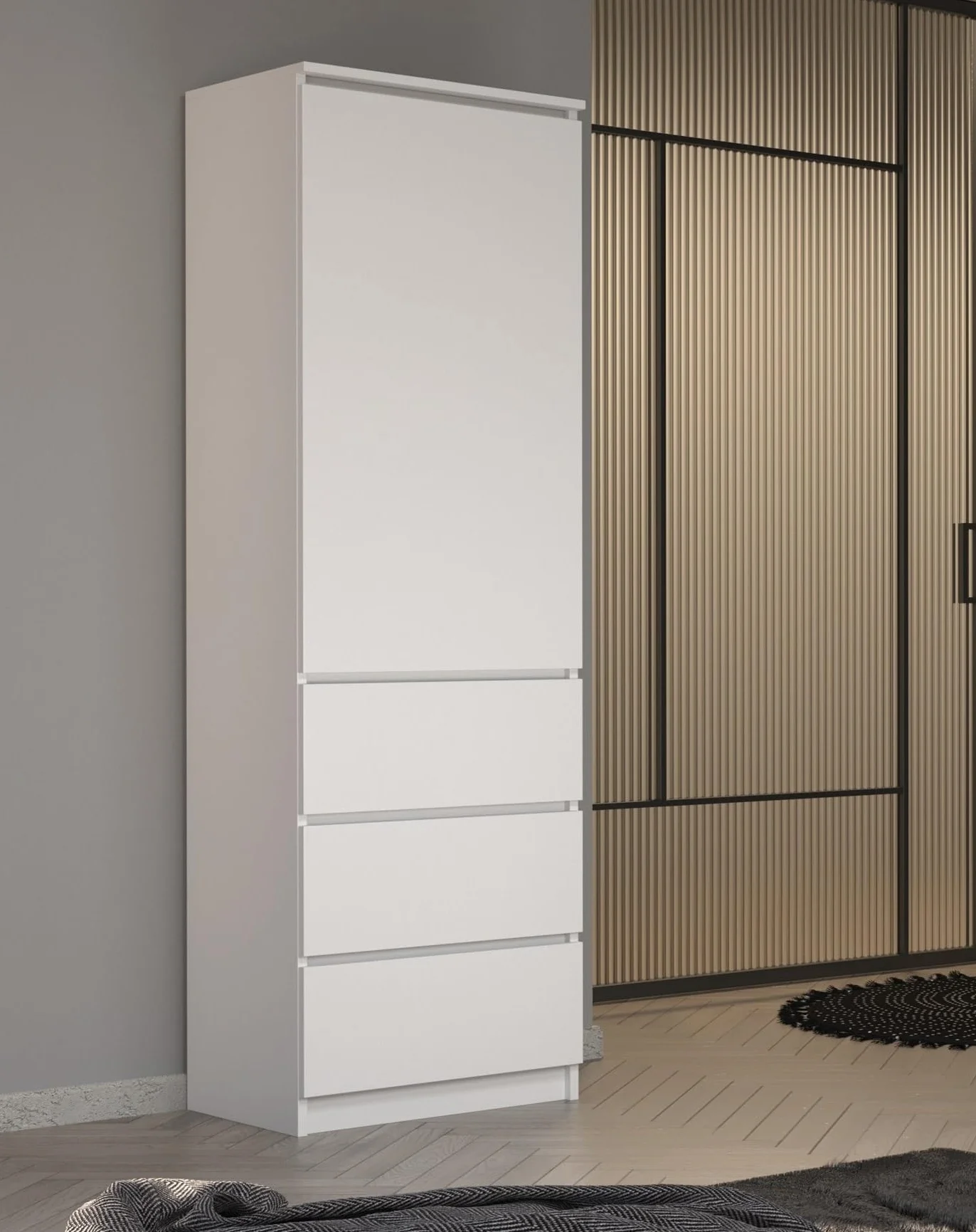 Armadio multiuso con 3 cassetti 3 scomparti e ante - Armadio per casa e ufficio 180,5x50x40cm (Bianco)