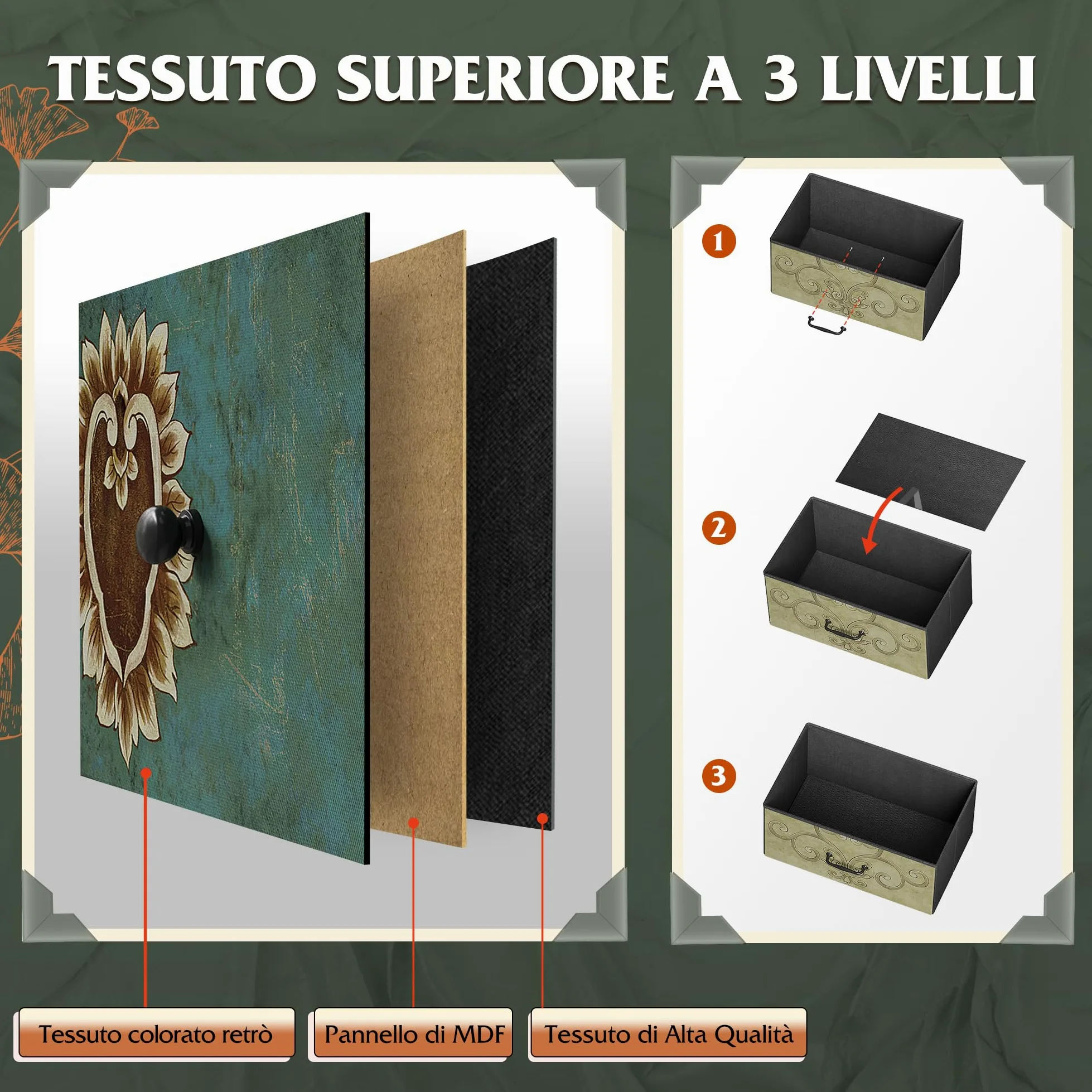 WLIVE Cassettiera in Tessuto con 9 Cassetti, Cassettiera Camera da Letto, Vano Contenitore, Struttura in Acciaio Ideale per Soggiorno, Corridoio, Facile Installare (Boemia, 9 Cassetti)
