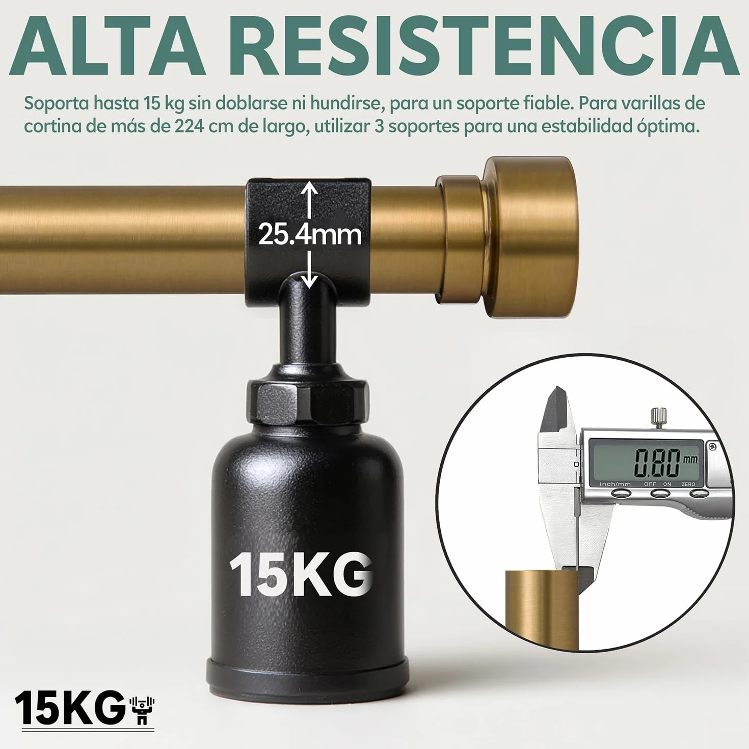 Asta per Tende Allungabile 80-218 cm Ottone 25 mm Soffitto Parete Metallo
