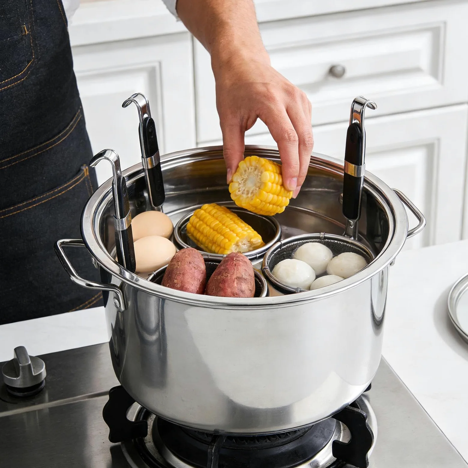 Pentola per Pasta con Colapasta Cucina Acciaio Inossidabile | Set con o per Cucinare la Pasta Adatto A Casa Famiglie Impegnate Preparazione Pasti Feste