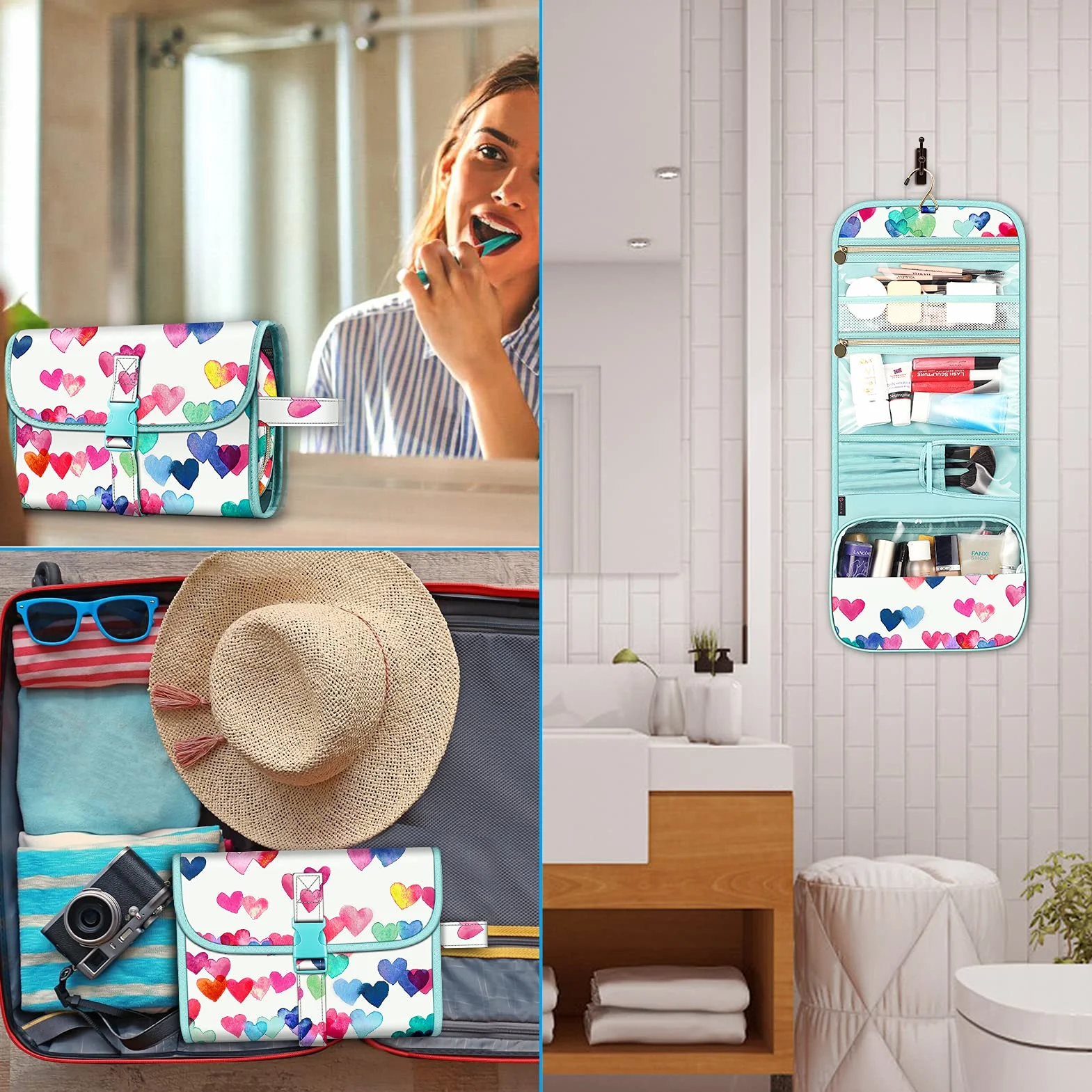 FINTIE Beauty Case da Viaggio Portatile Trucco, Borsa Grande Custodia Organizer con Gancio per Appendere per Donna