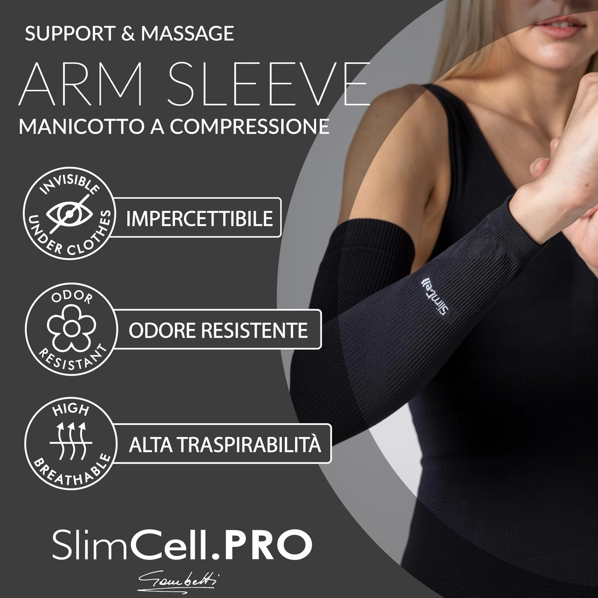 Gambetti SLIMCELL Manicotti Anti UV UPF 50+ Compressione Pallavolo Padel Running Tennis Gaming Ciclismo Golf