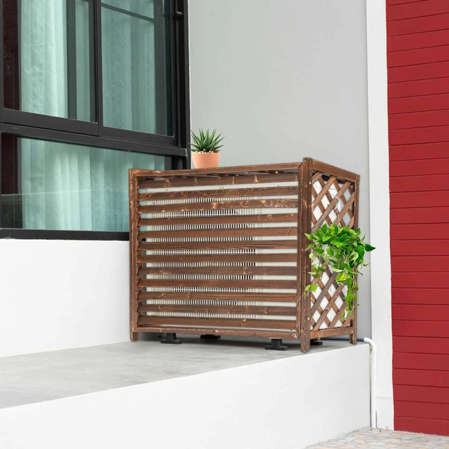 Copri Condizionatore da Esterno in Legno Ispessito 95x40x89cm per Giardino