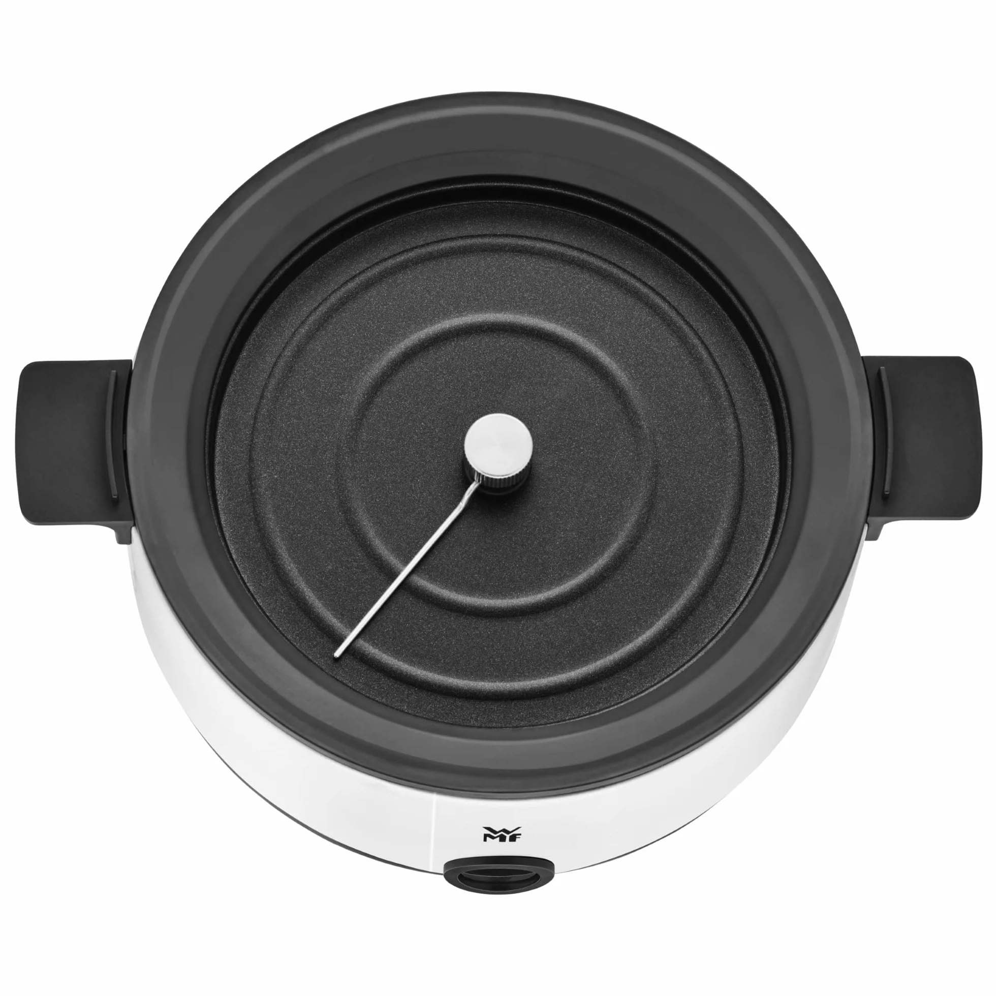 WMF KITCHENminis - Macchina per popcorn, piastra riscaldante rivestita, coperchio per servire, apertura per sciogliere il burro, preparazione con zucchero e sale, salvaspazio, in acciaio inox opaco